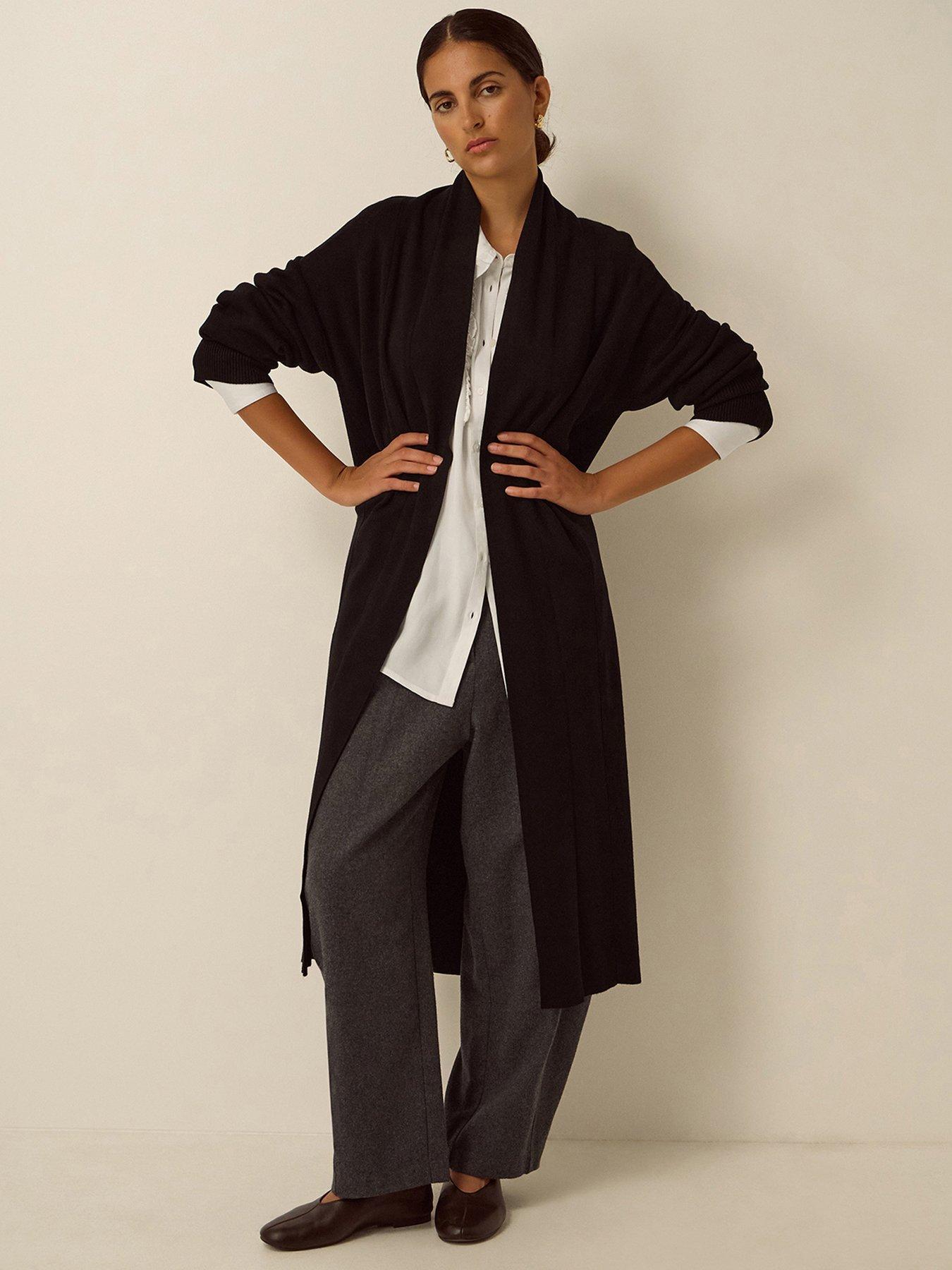 Image 1 of 4 of Monsoon Womens Sadie Shawl Collar Longline Open-Front Cardigan - Black