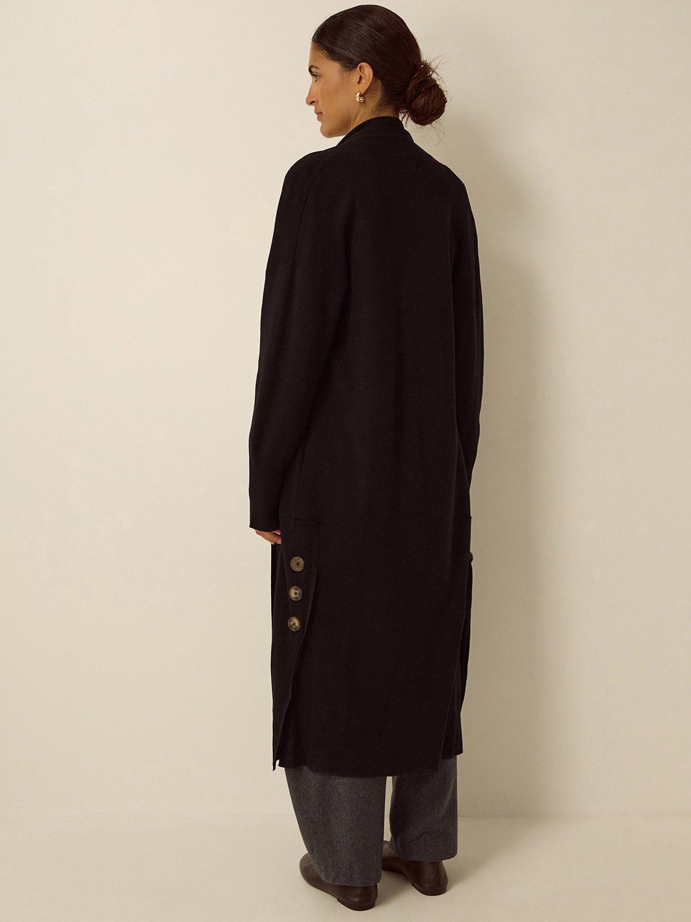Image 2 of 4 of Monsoon Womens Sadie Shawl Collar Longline Open-Front Cardigan - Black