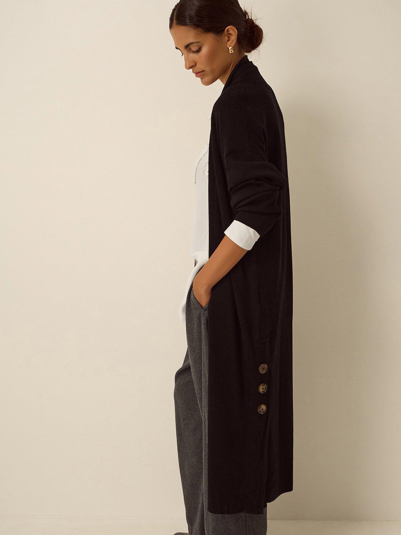 Image 3 of 4 of Monsoon Womens Sadie Shawl Collar Longline Open-Front Cardigan - Black