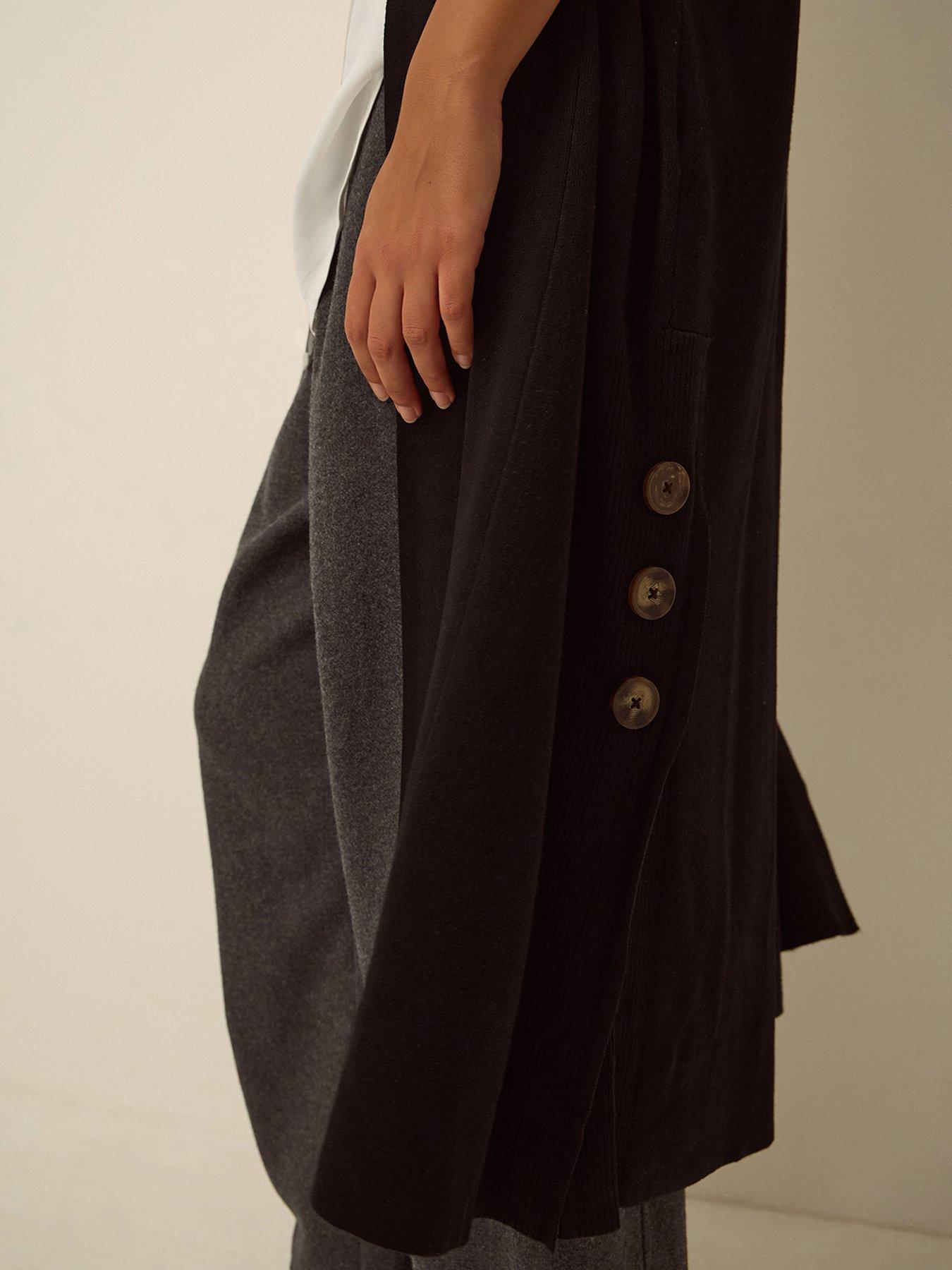 Image 4 of 4 of Monsoon Womens Sadie Shawl Collar Longline Open-Front Cardigan - Black