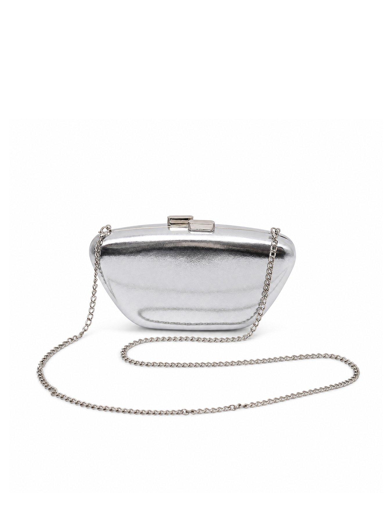 Image 1 of 5 of Glamorous Metallic Clutch Bag with Chain Shoulder Strap - Silver