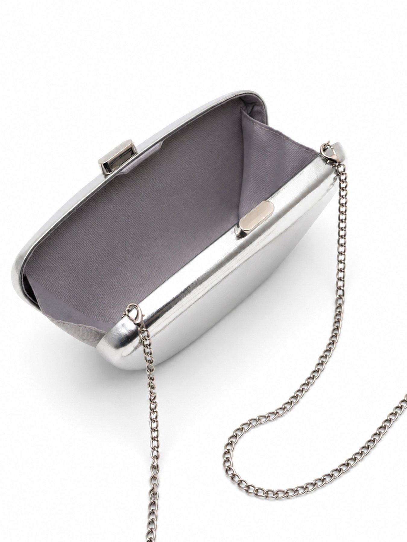 Image 5 of 5 of Glamorous Metallic Clutch Bag with Chain Shoulder Strap - Silver