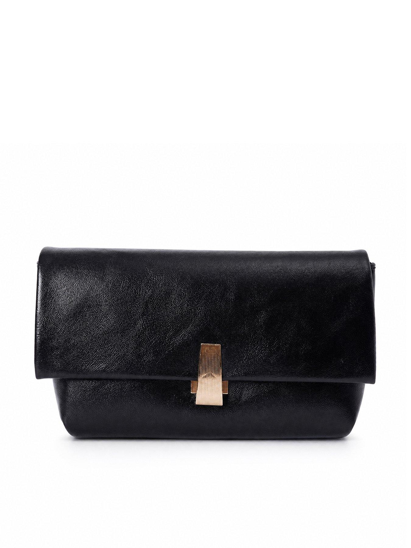 Image 1 of 4 of Glamorous Fold Over Clutch Bag with Statement Hardware - Black