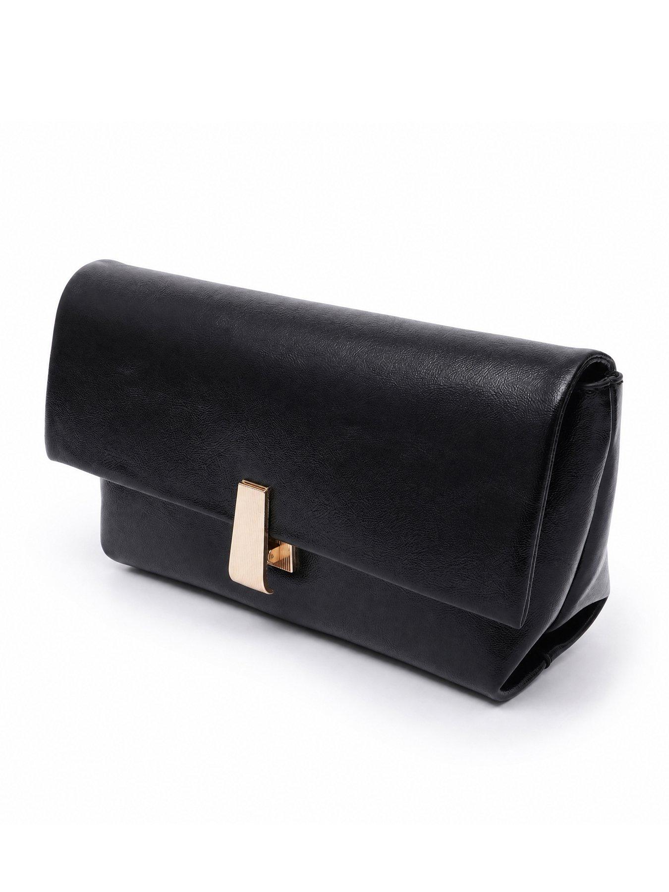 Image 2 of 4 of Glamorous Fold Over Clutch Bag with Statement Hardware - Black