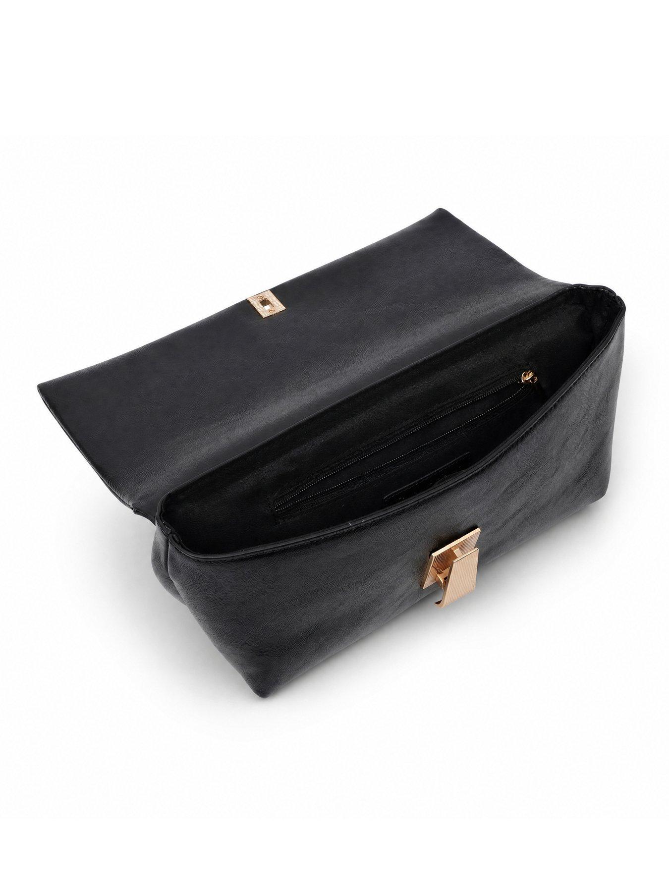 Image 4 of 4 of Glamorous Fold Over Clutch Bag with Statement Hardware - Black