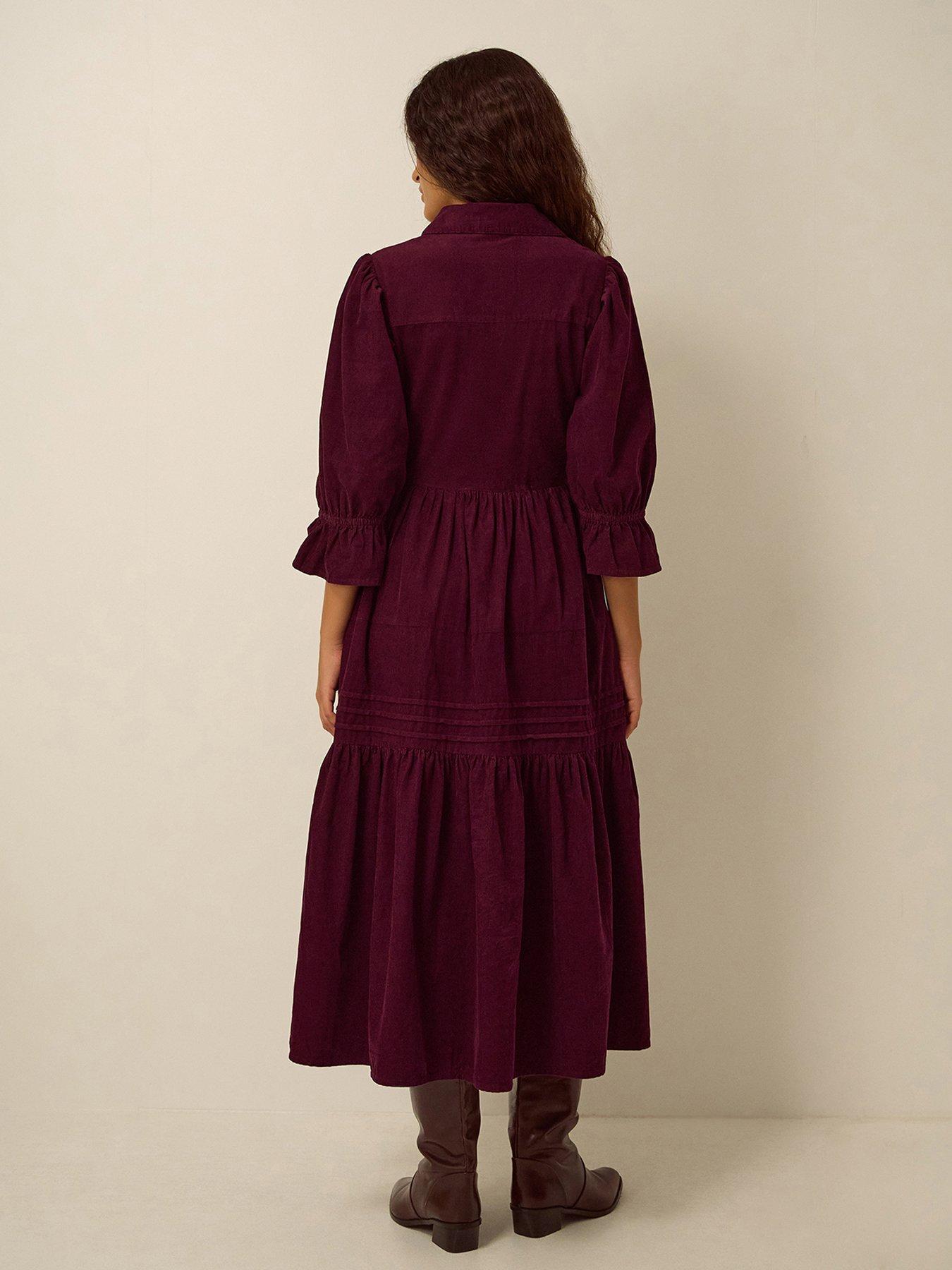 Image 2 of 4 of Monsoon Womens Button-Through Tiered Puff Sleeve Dress - Red