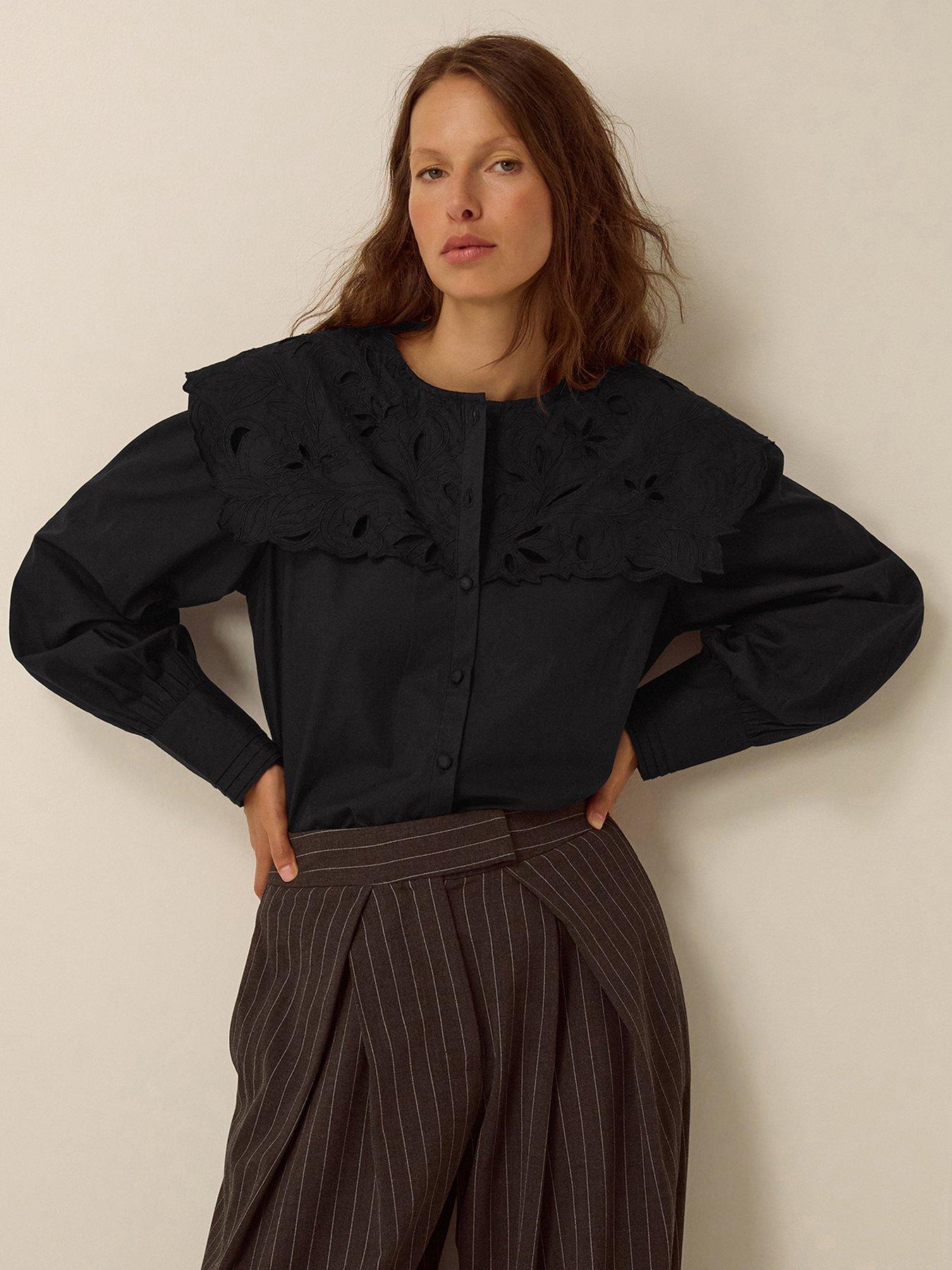 Monsoon Eliana Embroidered Square Collar Shirt - Black
