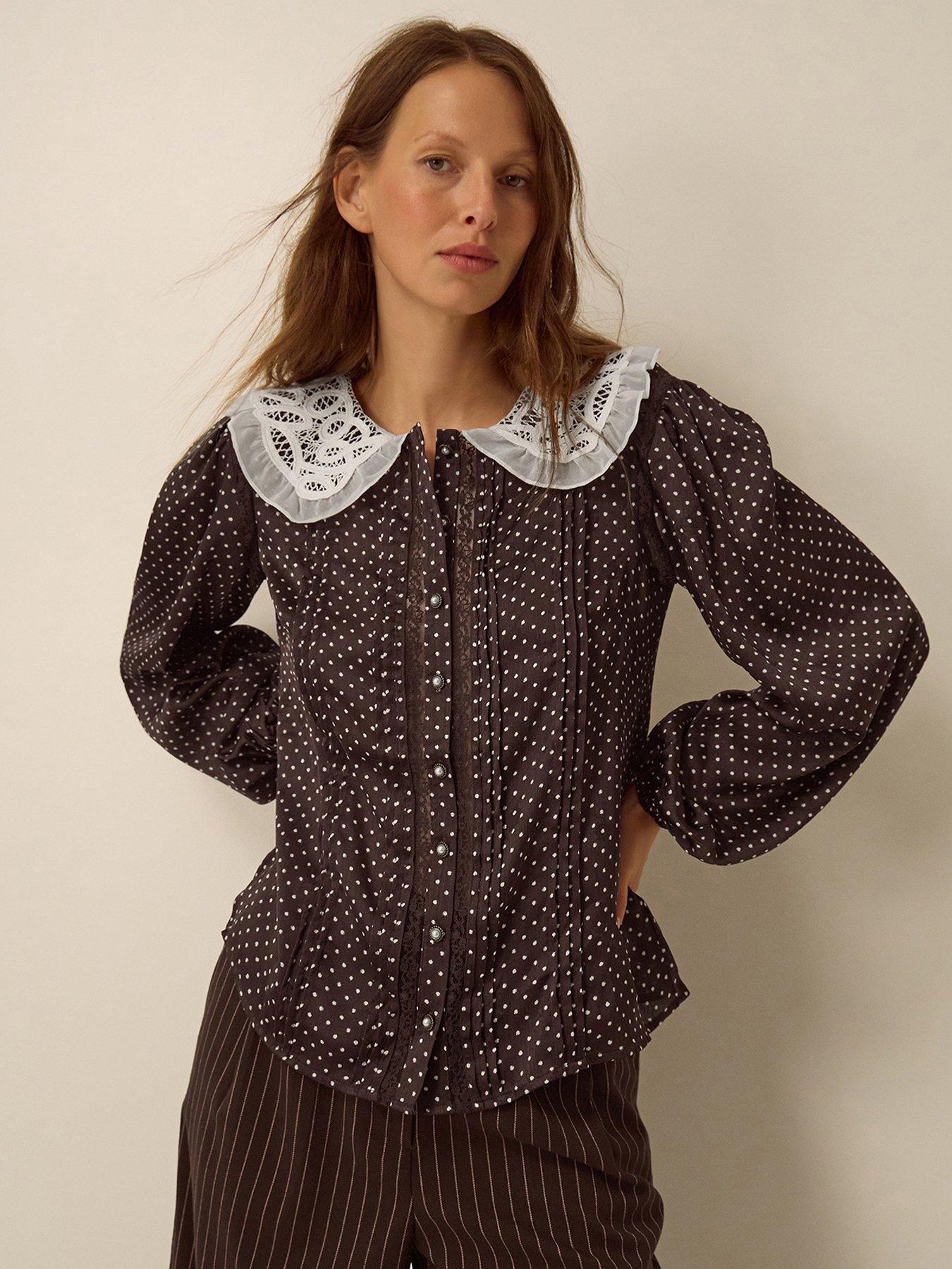 Monsoon Shae Polka Dot Lace Top - Brown