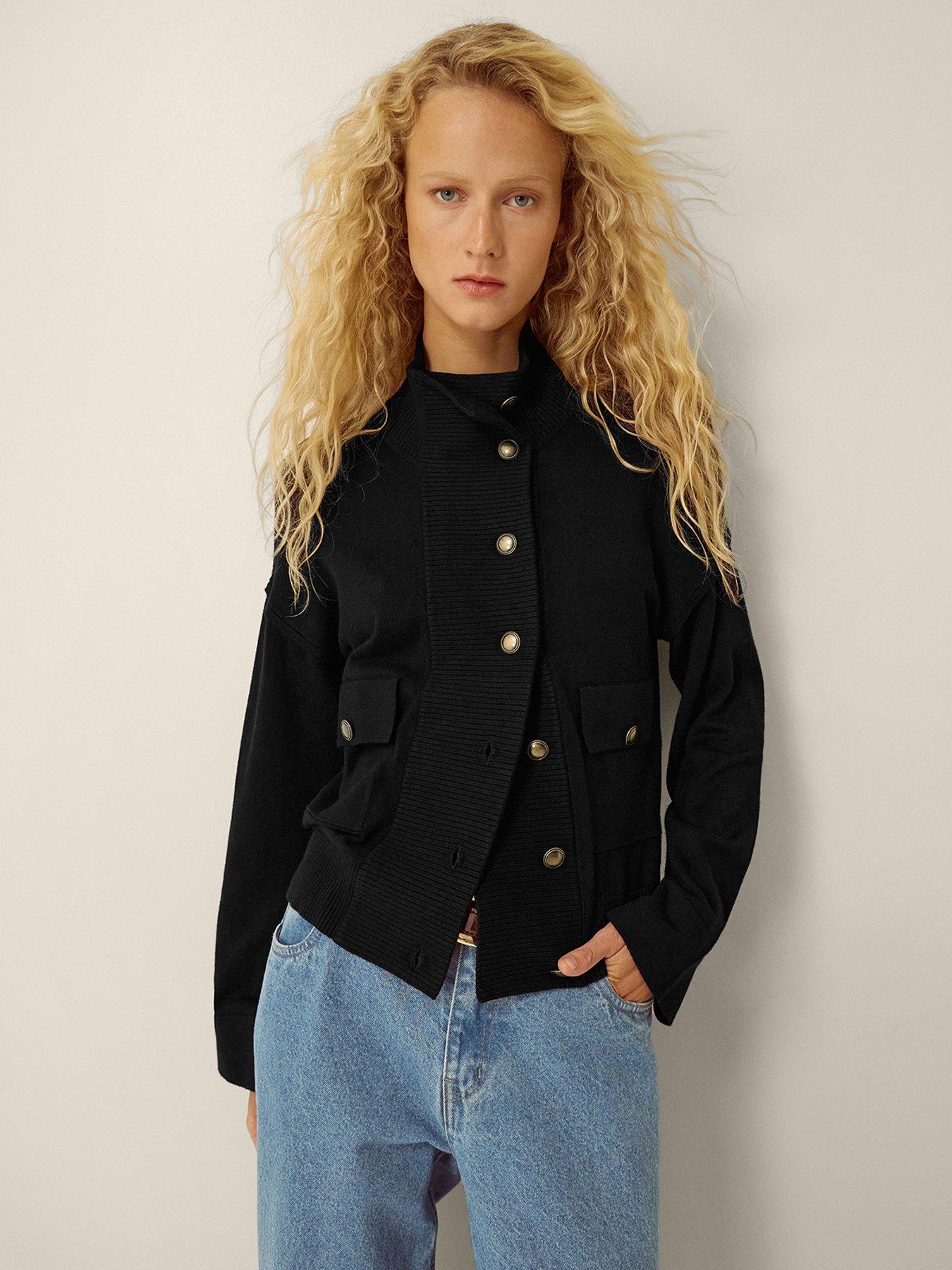 Image 1 of 5 of Monsoon Naya High Neck Knitted Jacket - Black