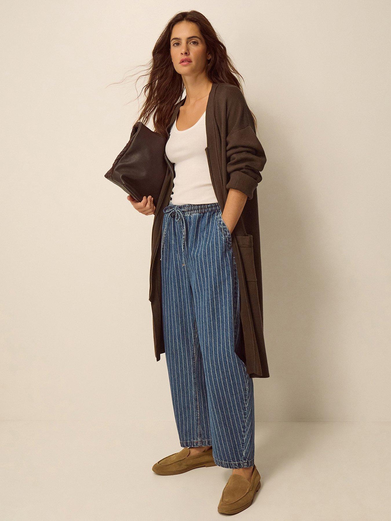 Image 1 of 5 of Monsoon Womens Zuri Longline Zip V-Neck Cardigan - Brown