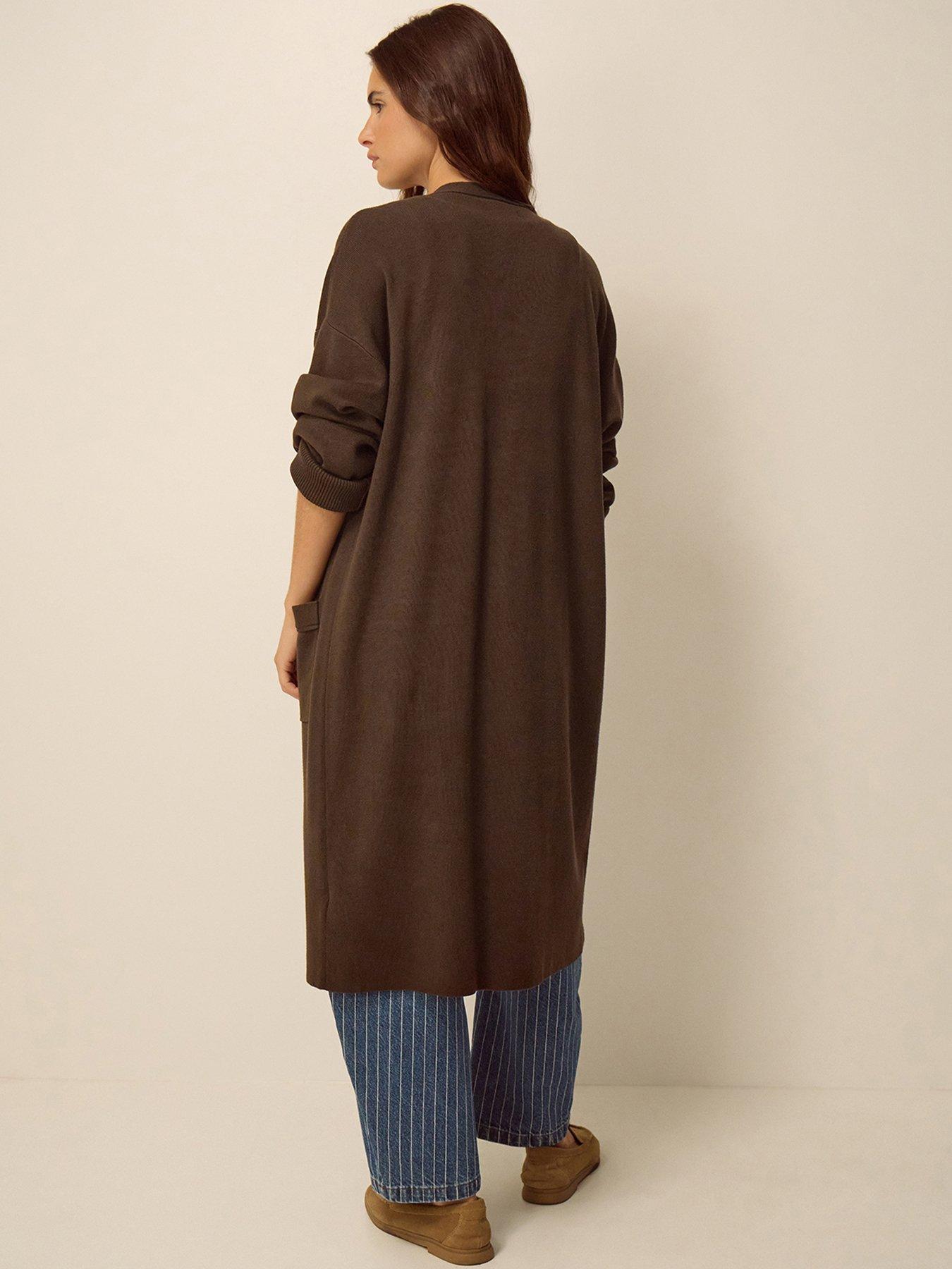 Image 2 of 5 of Monsoon Womens Zuri Longline Zip V-Neck Cardigan - Brown