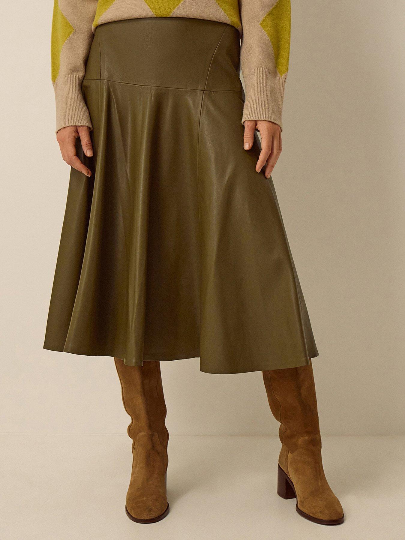 Monsoon Dianne Faux Leather Midi Skirt - Green