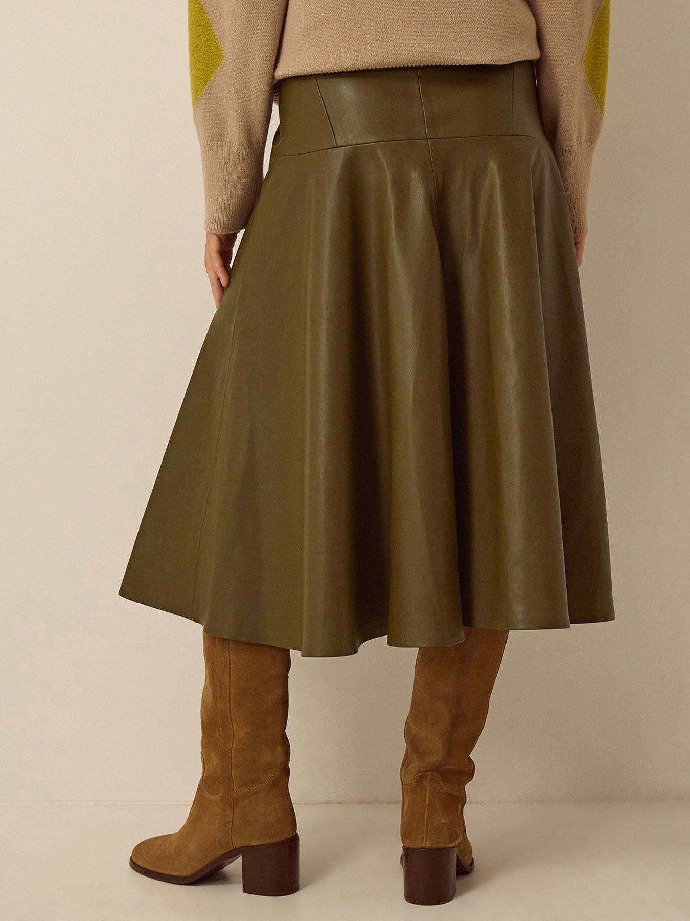 Image 2 of 4 of Monsoon Dianne Faux Leather Midi Skirt - Green
