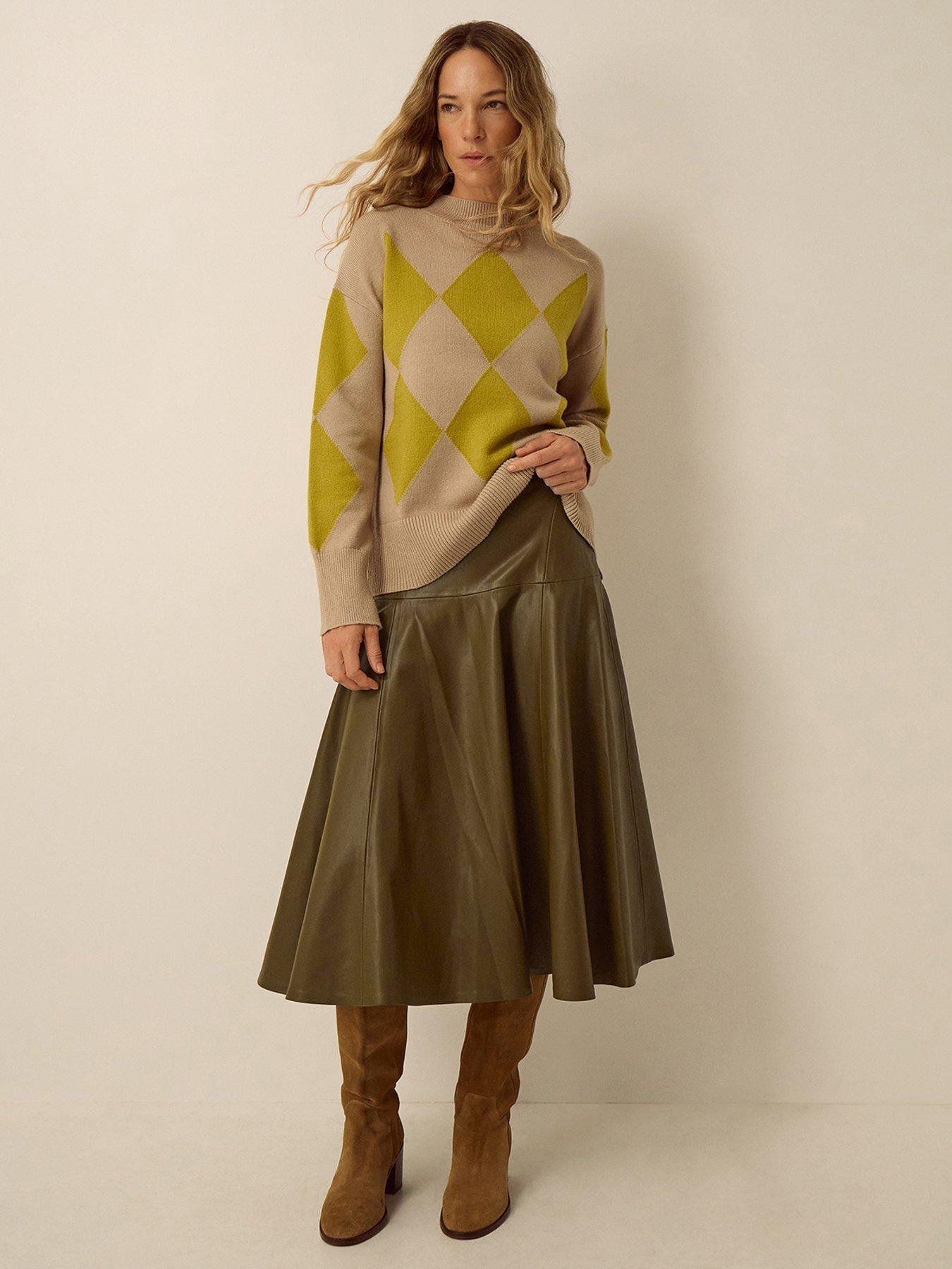 Image 3 of 4 of Monsoon Dianne Faux Leather Midi Skirt - Green