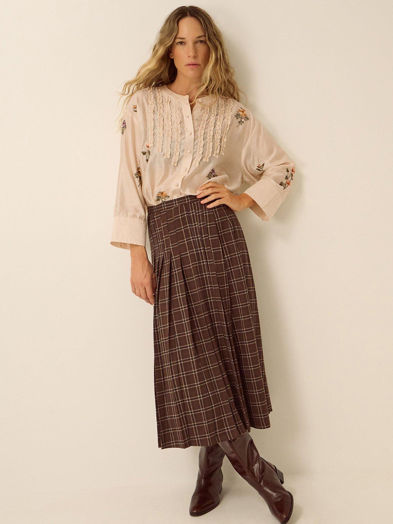 Image 3 of 5 of Monsoon Womens Embroidered Ruffle Bib Button-Through Blouse - Cream
