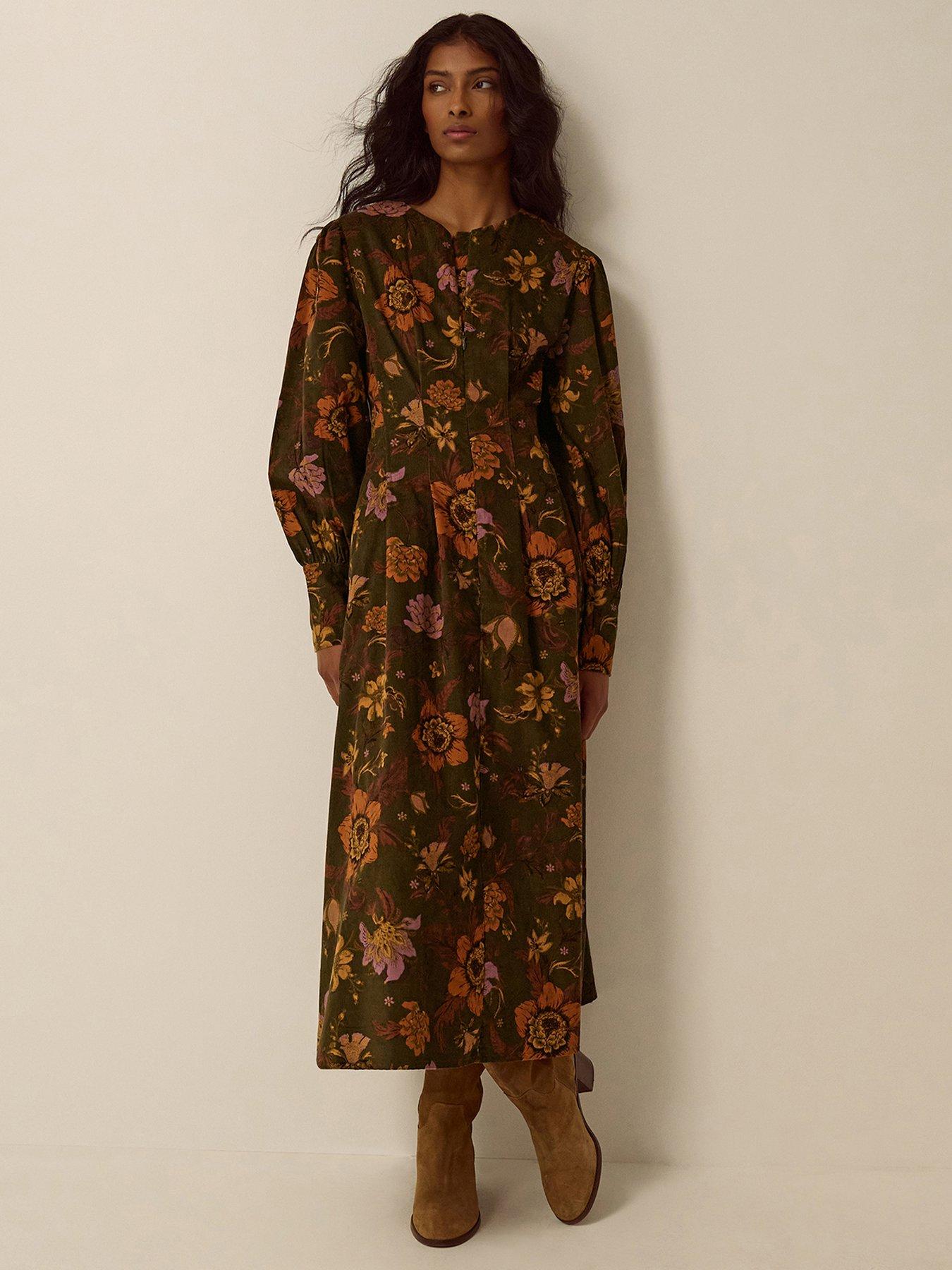 Monsoon Princella Cord Dress - Green