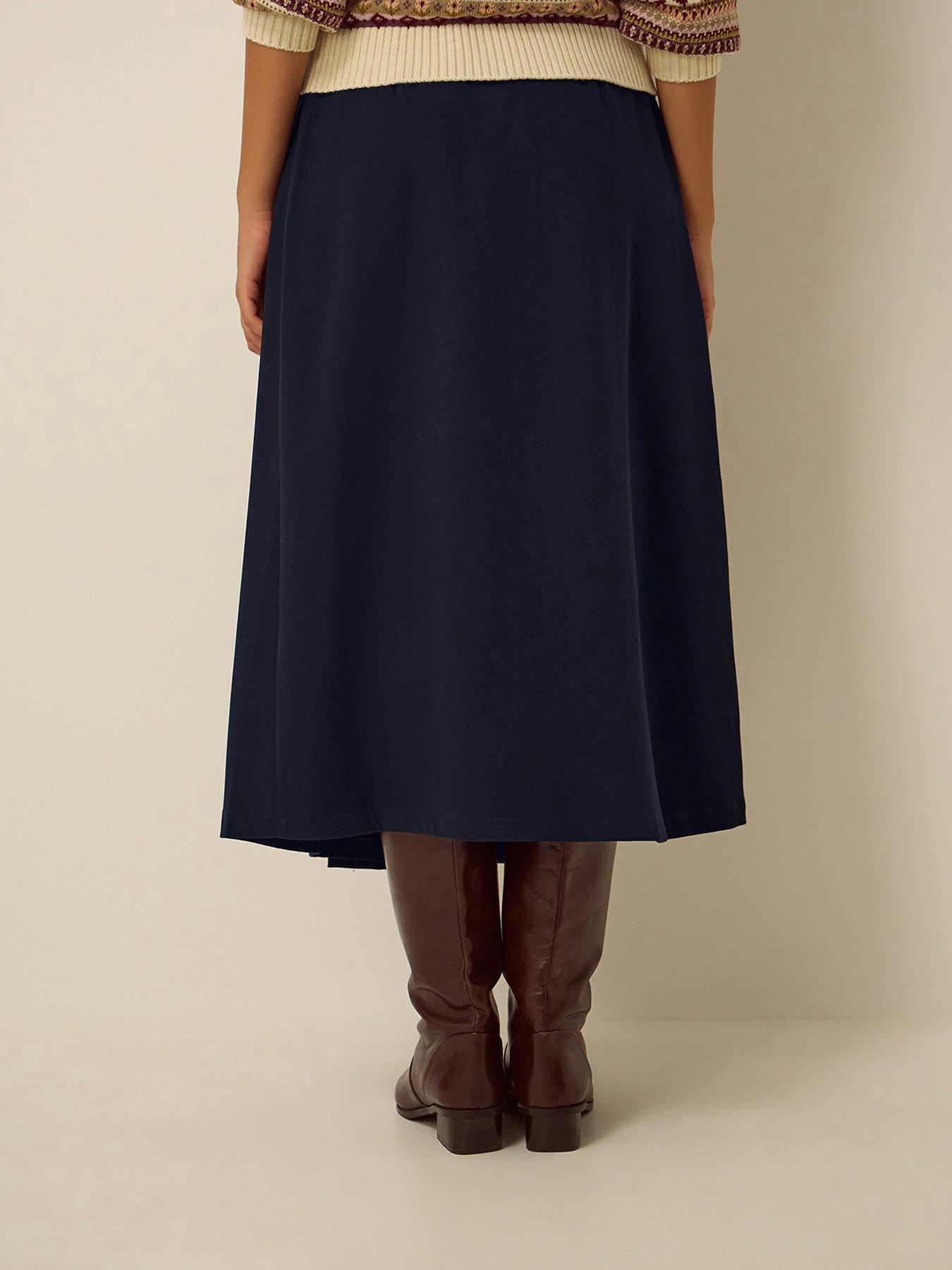 Image 2 of 6 of Monsoon Womens Nancy Pleated Buckle Waist Midi Skirt - Blue
