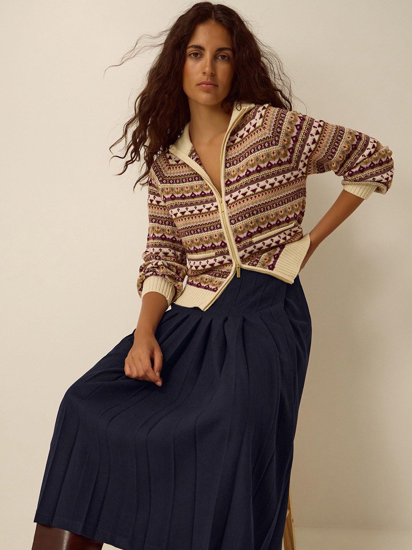 Image 4 of 6 of Monsoon Womens Nancy Pleated Buckle Waist Midi Skirt - Blue