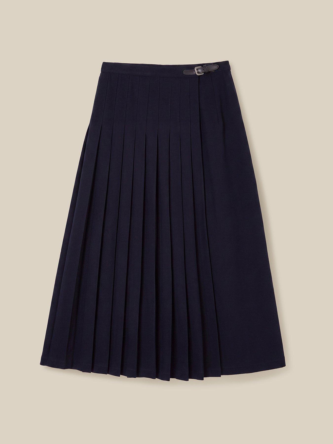 Image 6 of 6 of Monsoon Womens Nancy Pleated Buckle Waist Midi Skirt - Blue