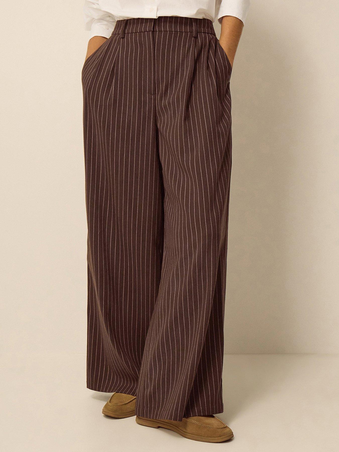 Monsoon Jen Pinstripe Wide Leg Trousers - Brown