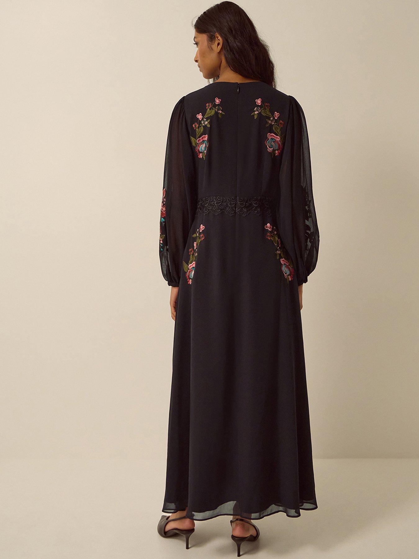 Image 2 of 6 of Monsoon Womens Margot Floral Embroidered Maxi Dress - Black