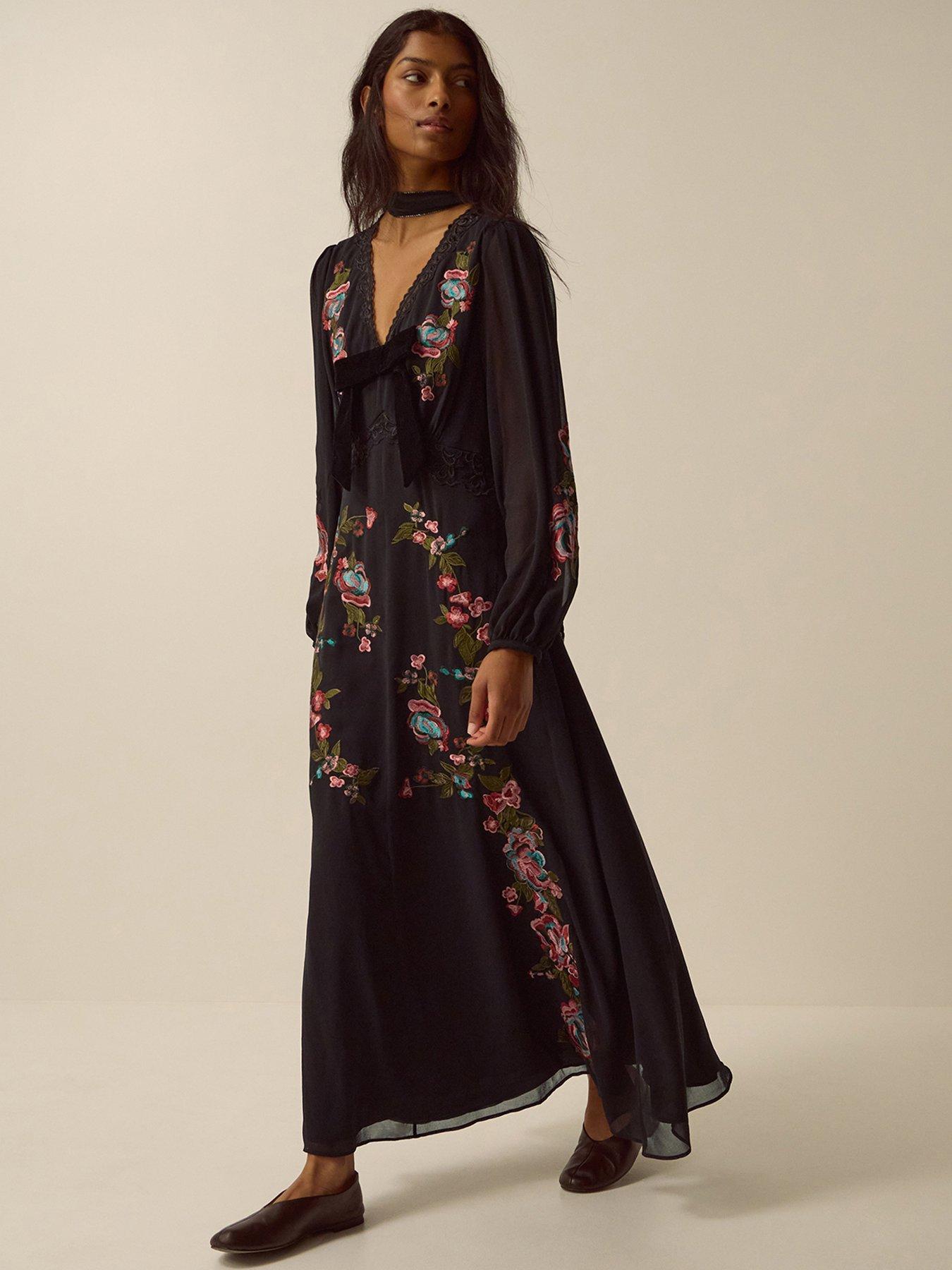 Image 3 of 6 of Monsoon Womens Margot Floral Embroidered Maxi Dress - Black