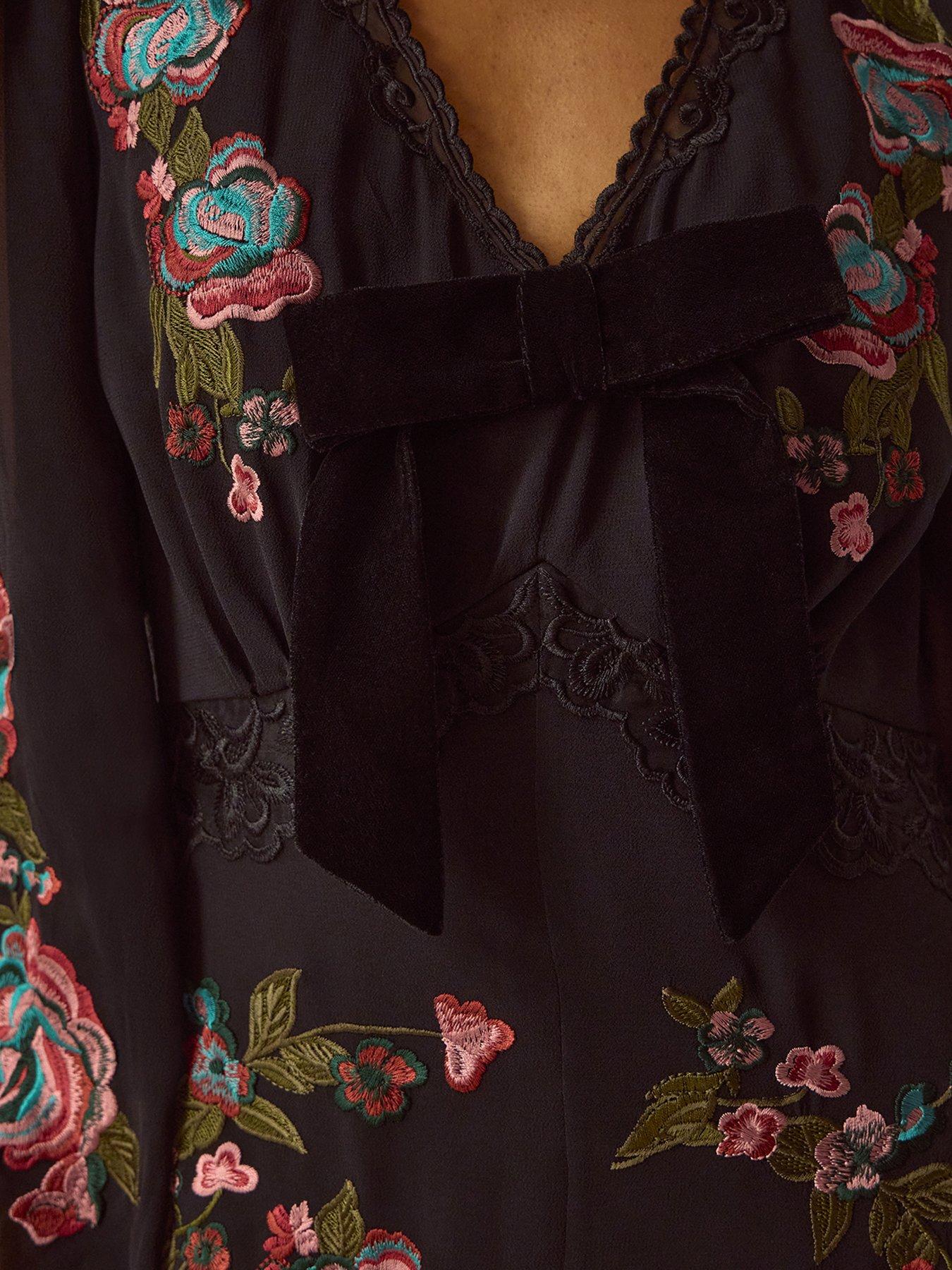 Image 5 of 6 of Monsoon Womens Margot Floral Embroidered Maxi Dress - Black