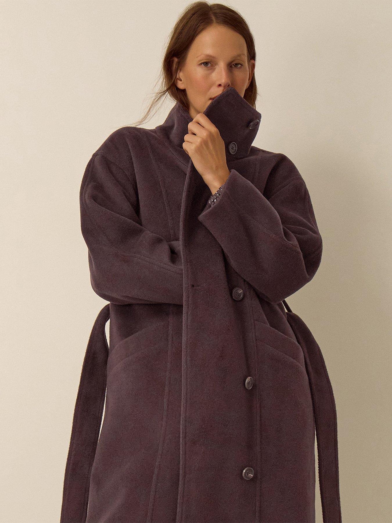 Image 2 of 6 of Monsoon Womens Millie Funnel Neck Longline Tie Belt Coat - Brown