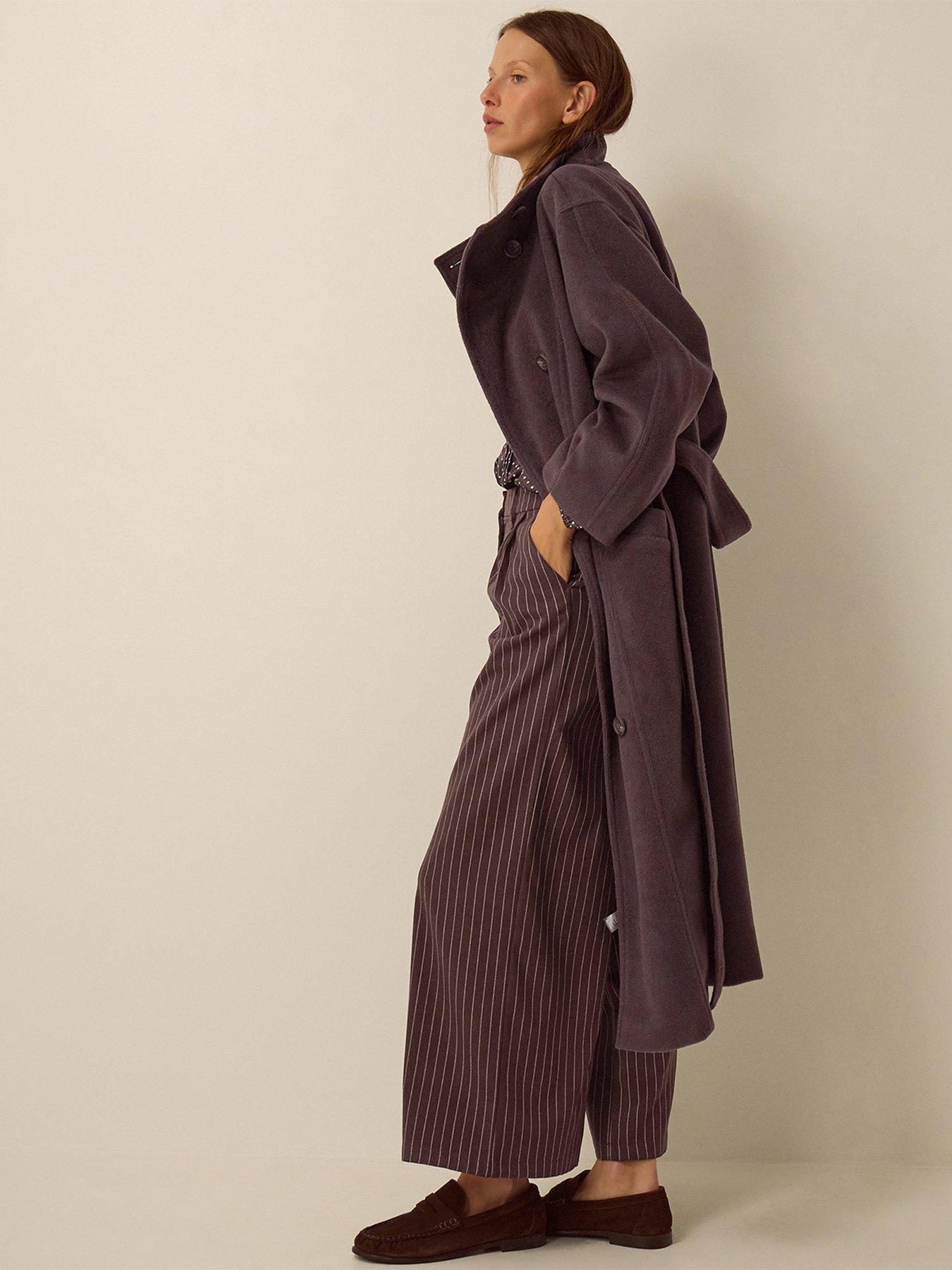 Image 3 of 6 of Monsoon Womens Millie Funnel Neck Longline Tie Belt Coat - Brown