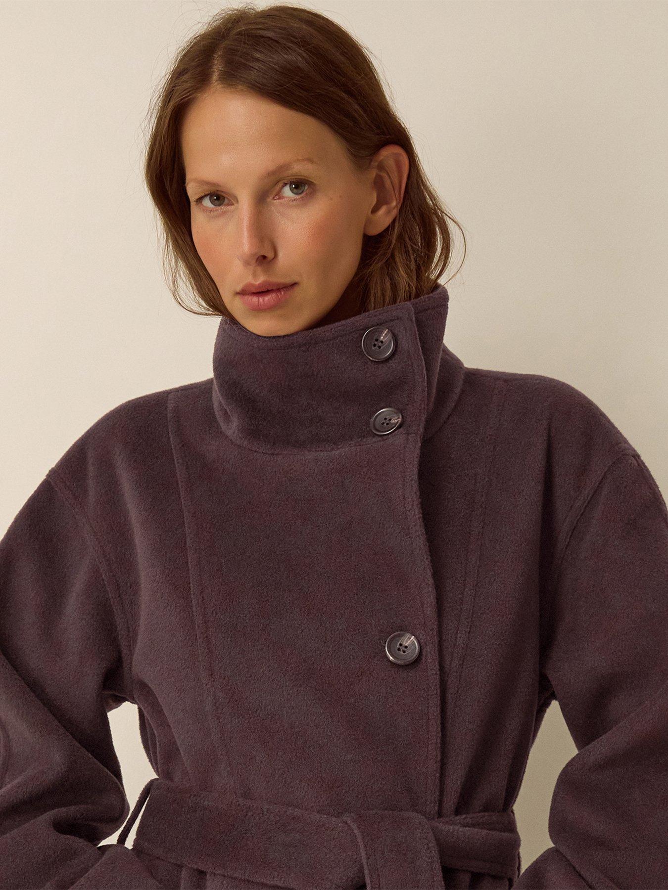 Image 4 of 6 of Monsoon Womens Millie Funnel Neck Longline Tie Belt Coat - Brown