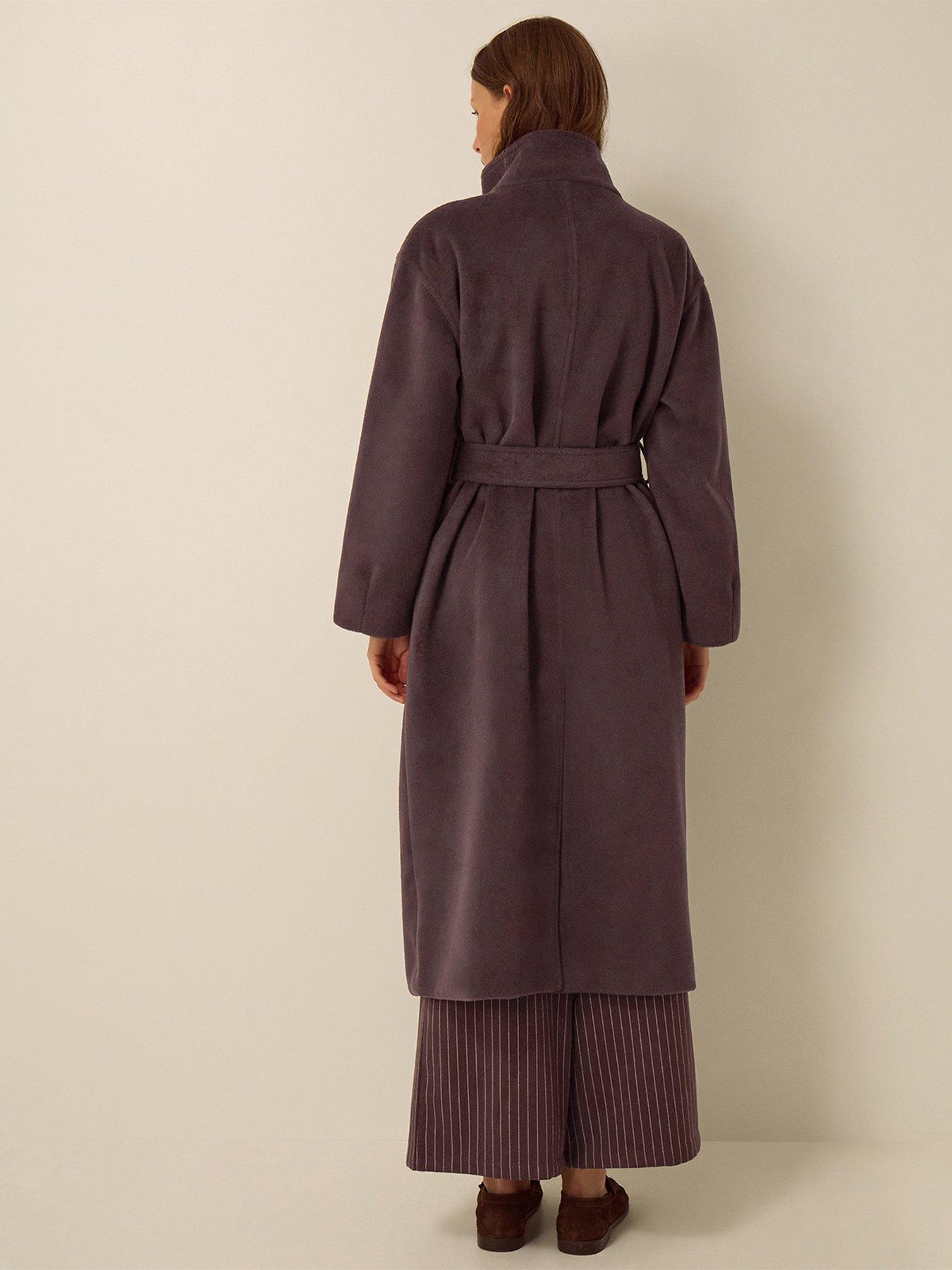 Image 5 of 6 of Monsoon Womens Millie Funnel Neck Longline Tie Belt Coat - Brown