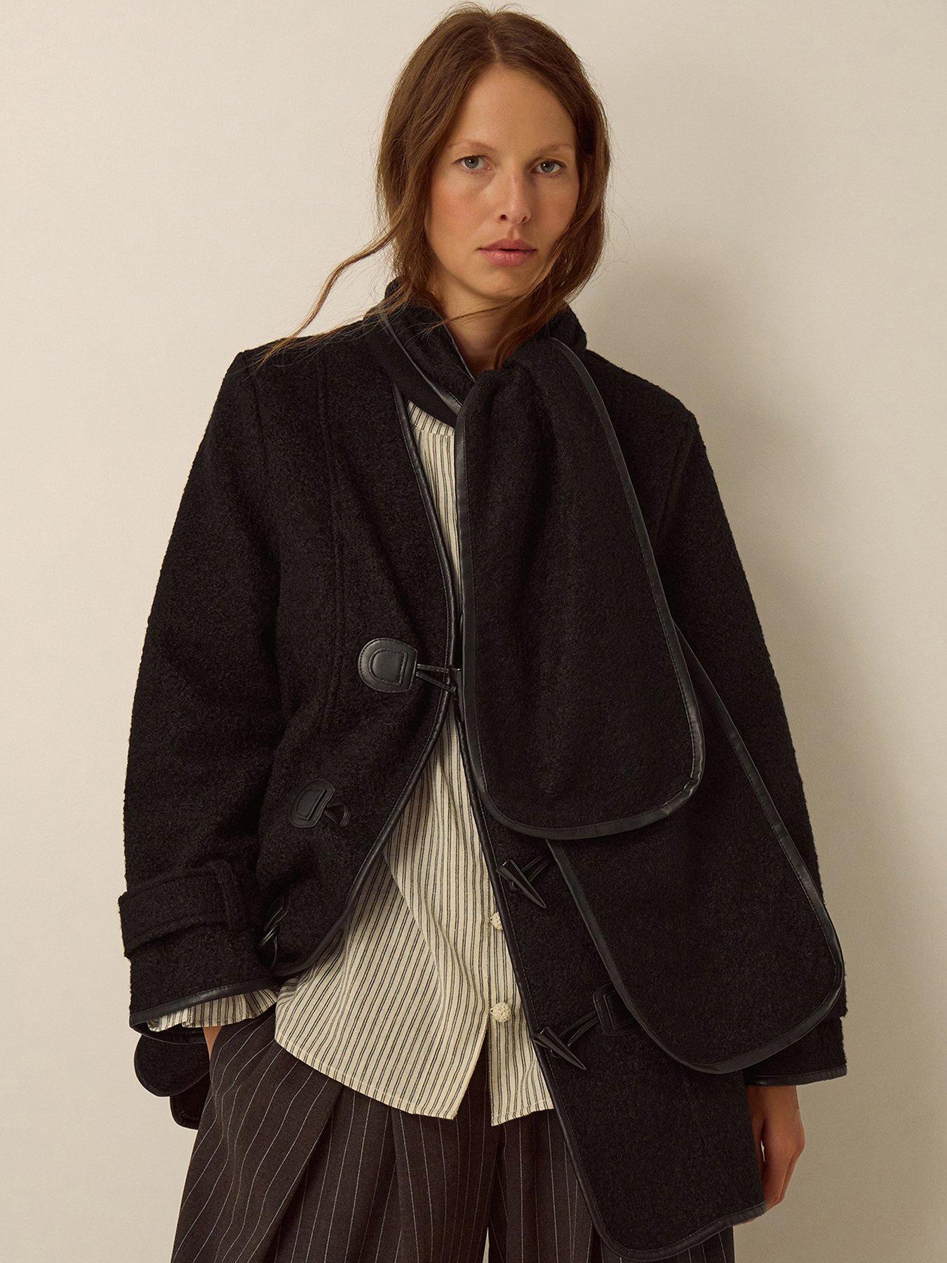 Monsoon Mae Boucle Scarf  &  Coat - Black
