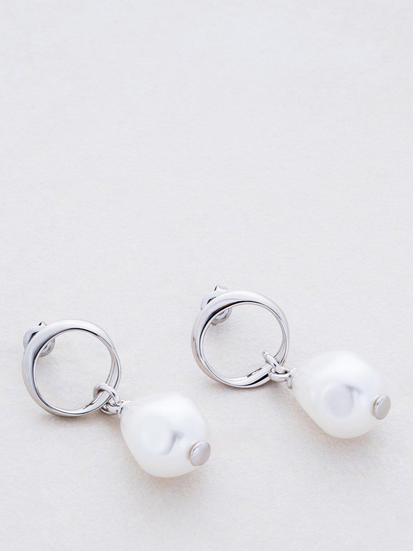 Karen Millen Modern Pearl Drop Earrings