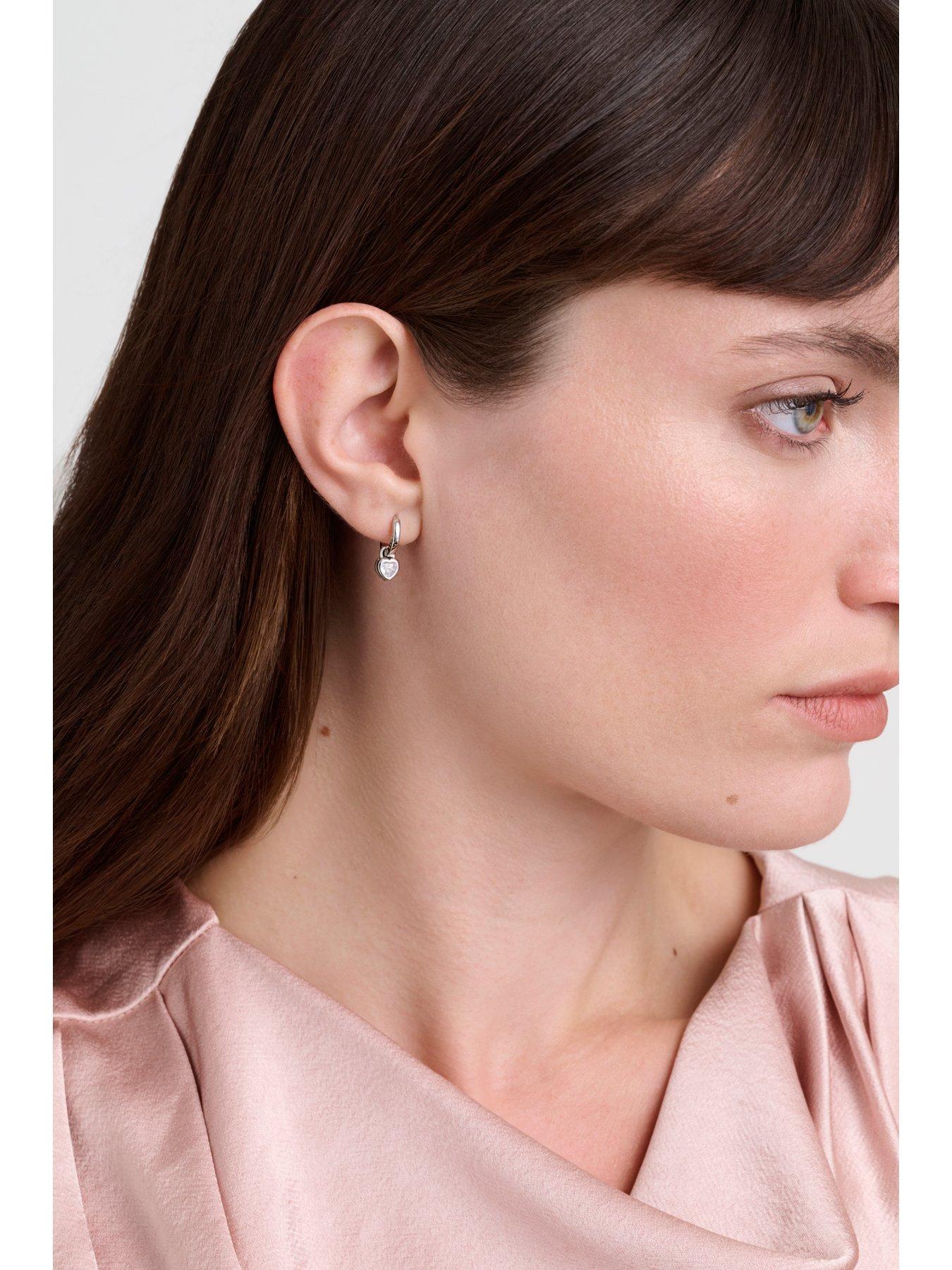 Image 4 of 6 of Ted Baker HARPER: Mini Crystal Heart Huggie Earrings