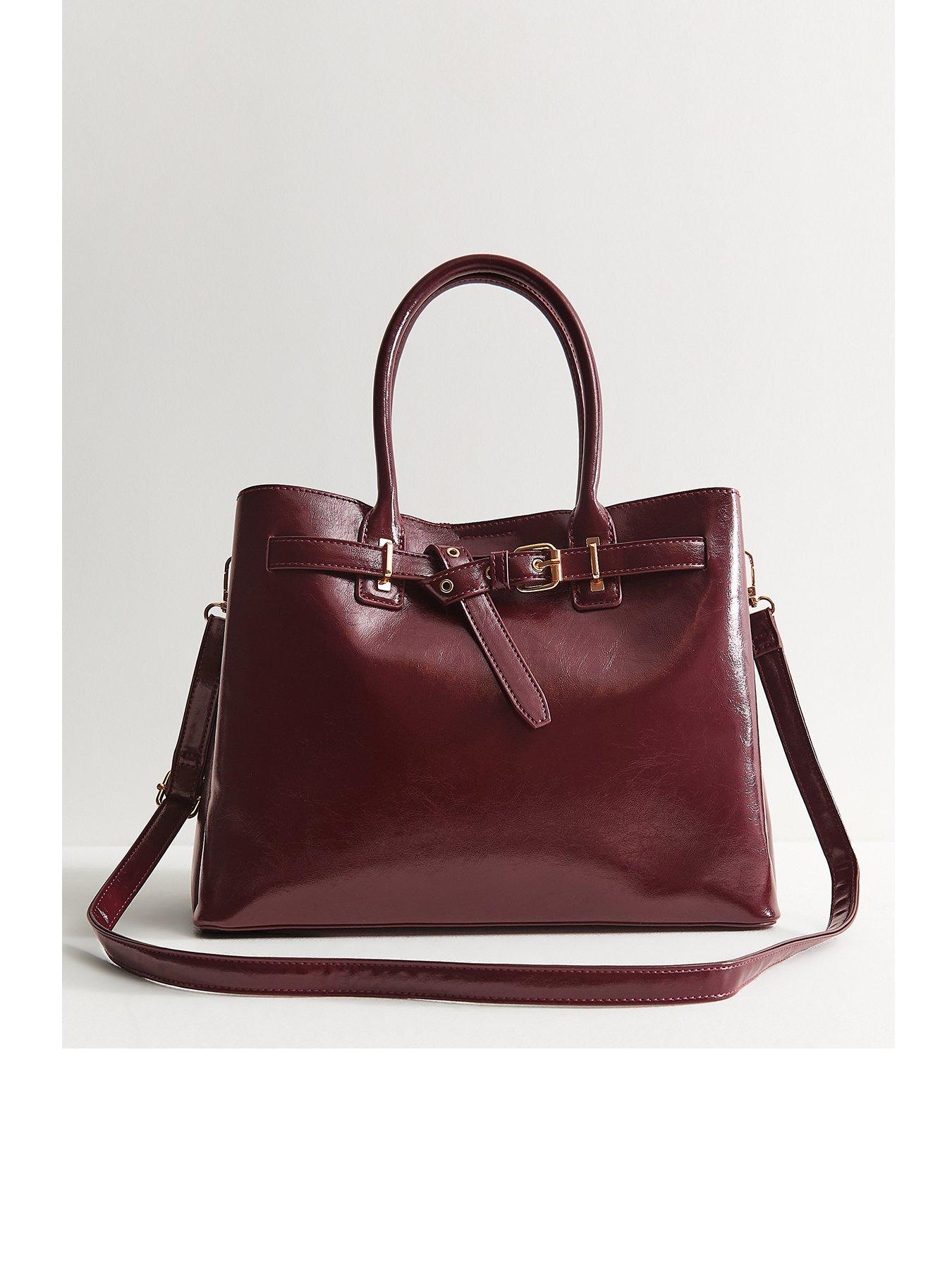 New Look Dark Burgundy Faux Leather Belted Tote Bag