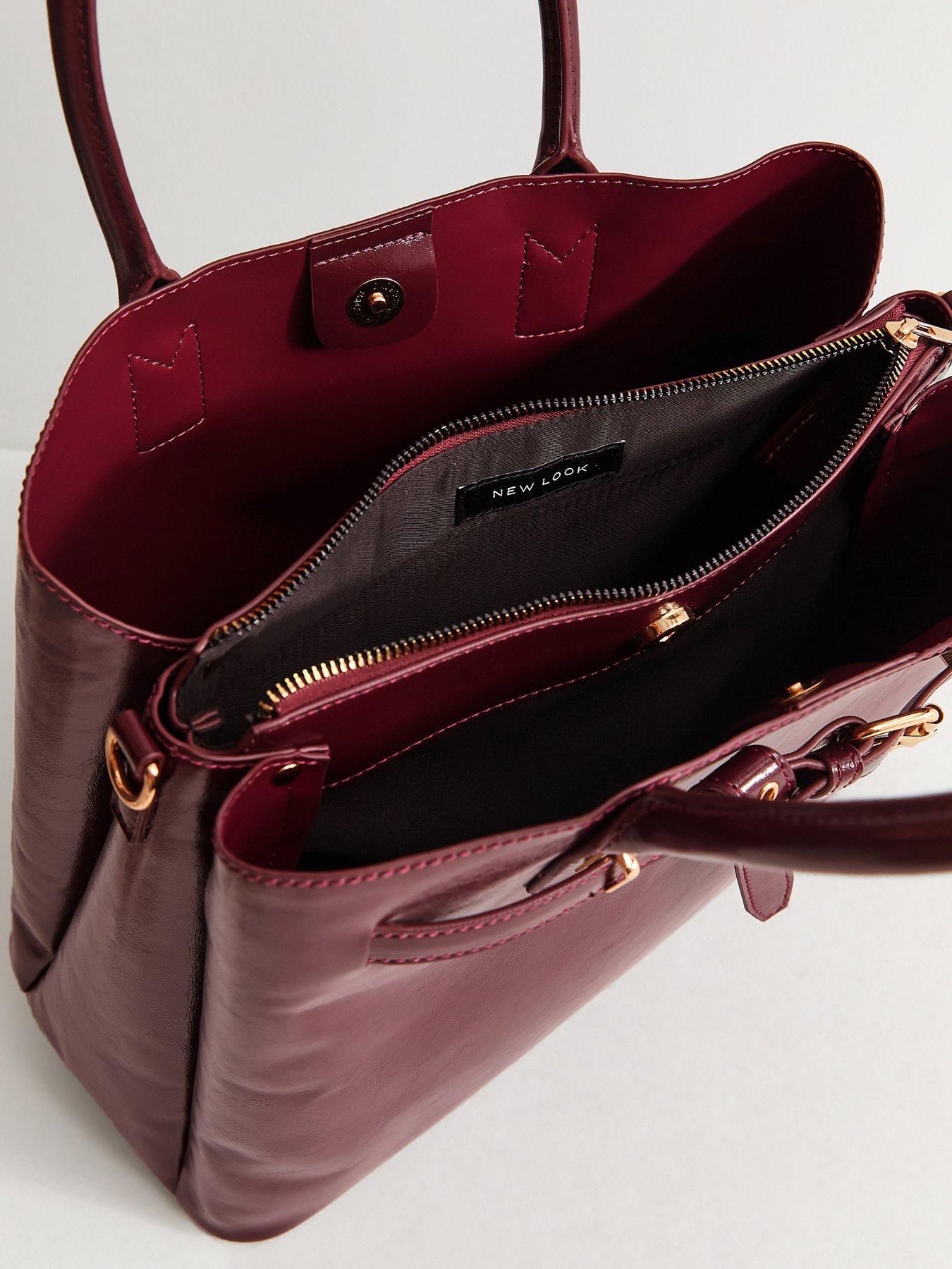 Image 4 of 5 of New Look Faux Leather Belted Tote Bag - Red