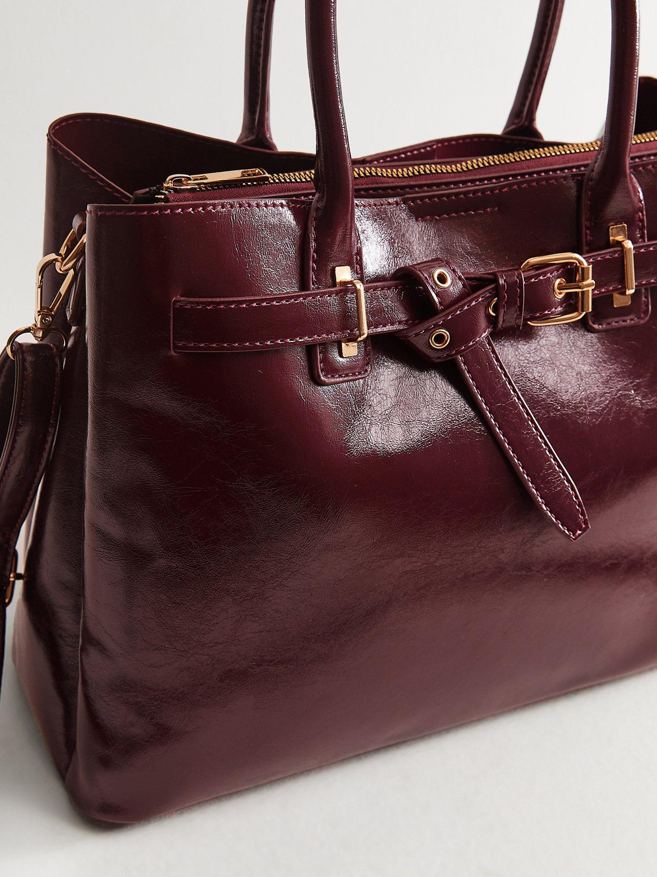 Image 5 of 5 of New Look Faux Leather Belted Tote Bag - Red