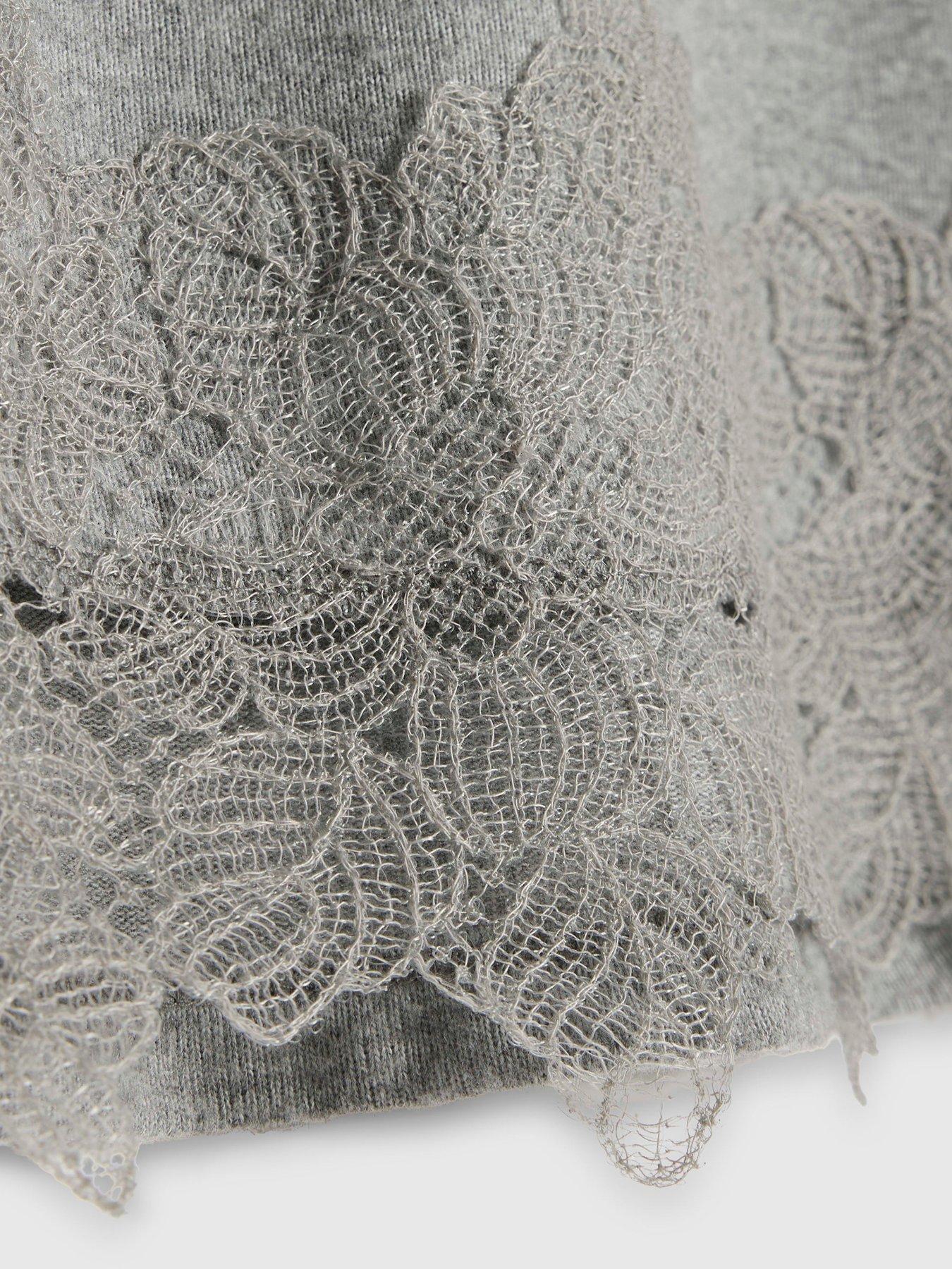 Image 6 of 6 of River Island Cosy Lace Hem Tank Top - Grey