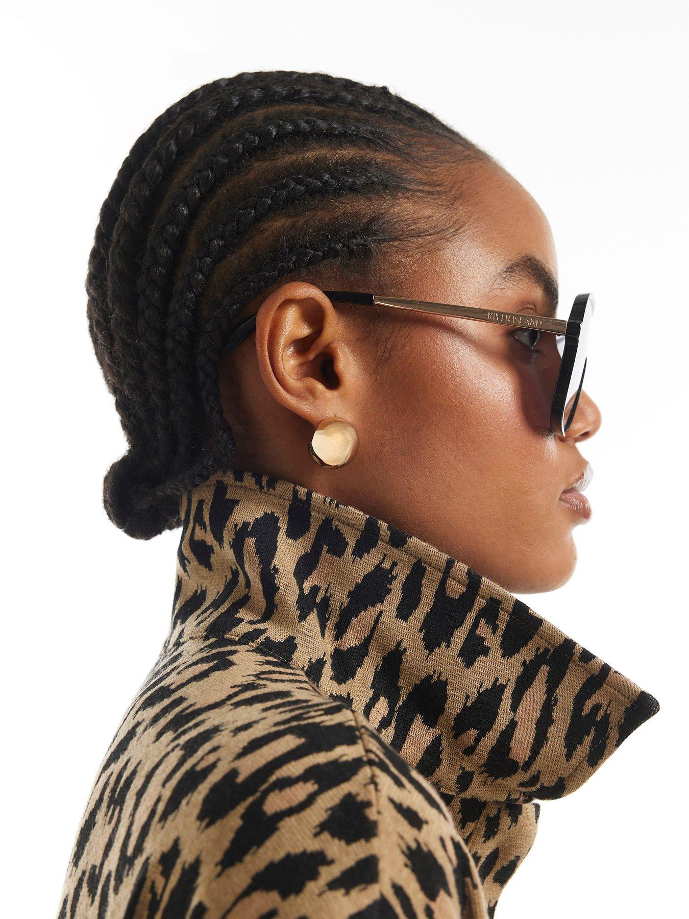 Image 4 of 6 of River Island Leopard Print Jacquard Polo Top - Brown