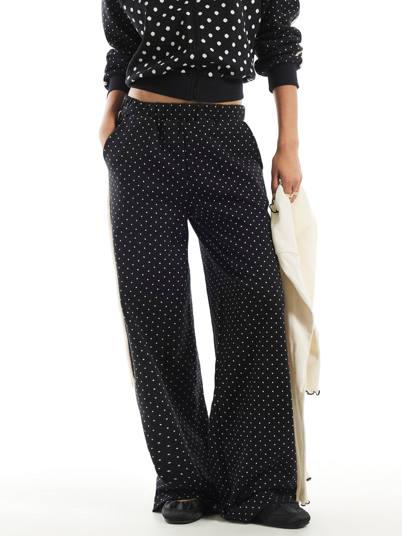 Image 1 of 5 of River Island Polka Dot Jacquard Joggers Coord - Black