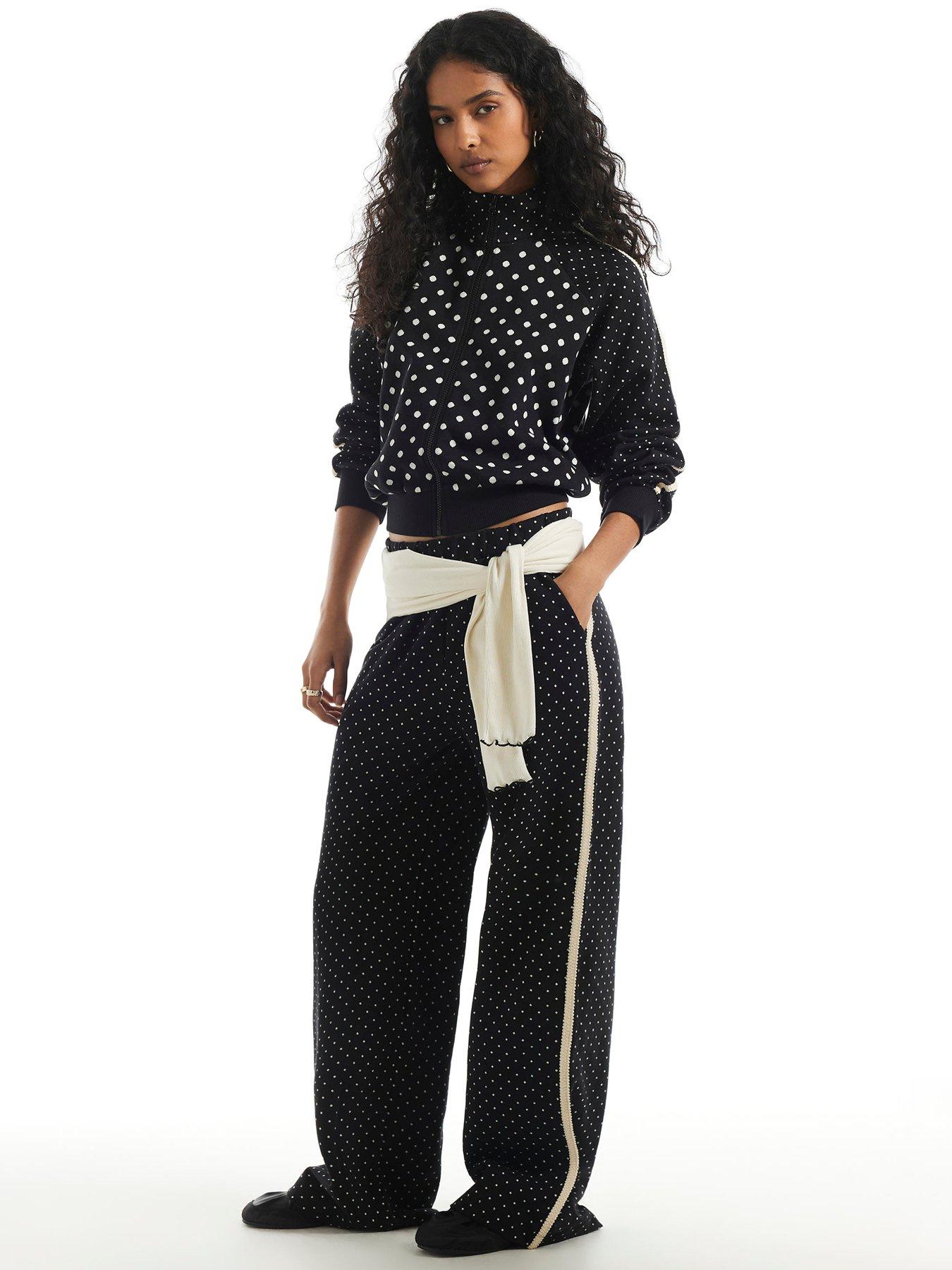 Image 3 of 5 of River Island Polka Dot Jacquard Joggers Coord - Black