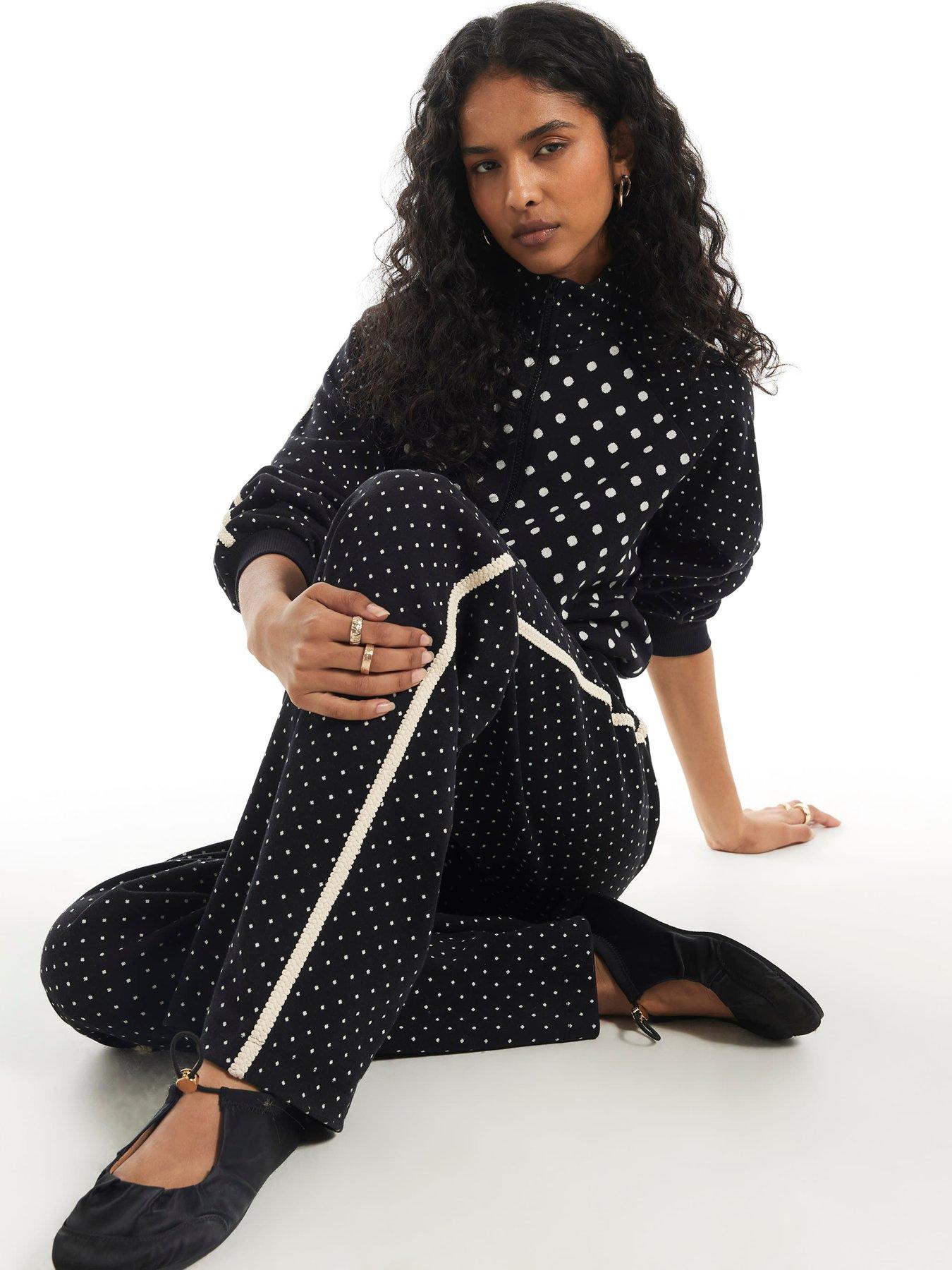 Image 4 of 5 of River Island Polka Dot Jacquard Joggers Coord - Black