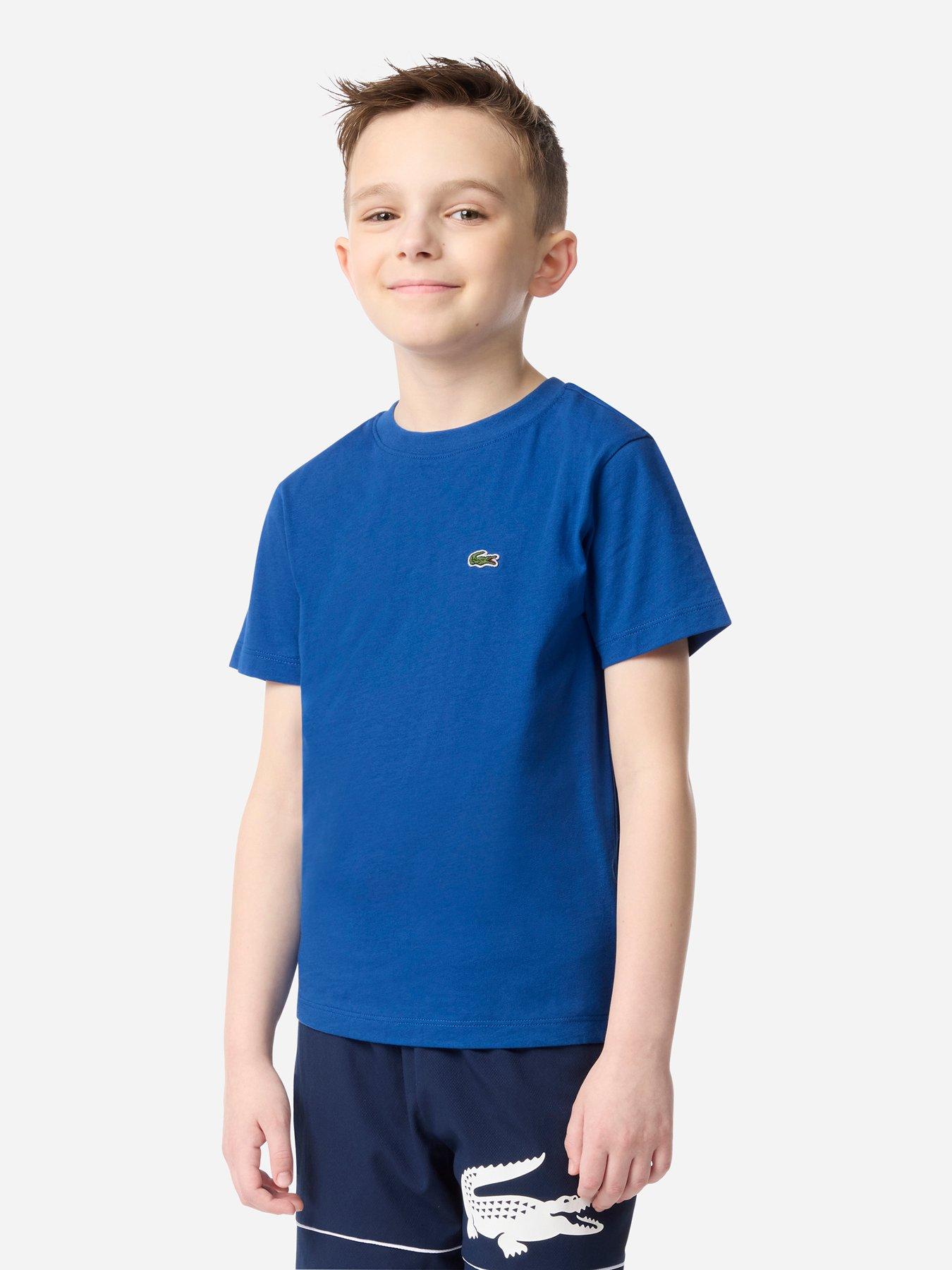 Image 1 of 6 of Lacoste Boys Core T-Shirt with Signature Crocodile Logo - Blue