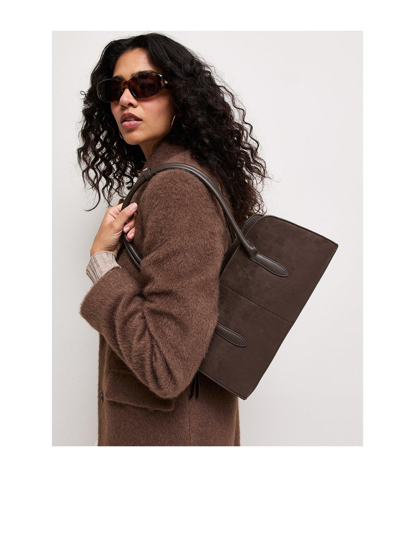 New Look Dark Brown Faux Leather And Suede Shoulder Bag