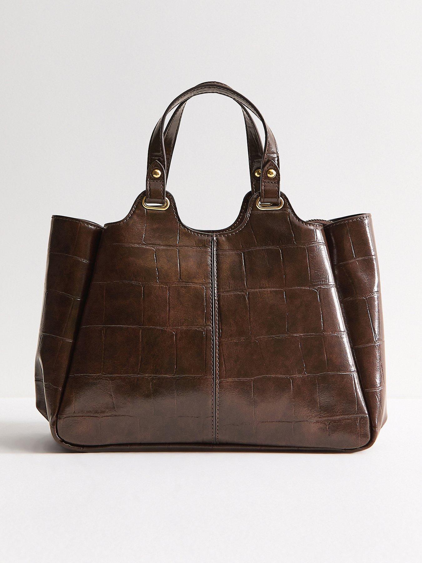 New Look Faux Leather Crocodile Embossed Mini Shopper Tote Bag - Brown