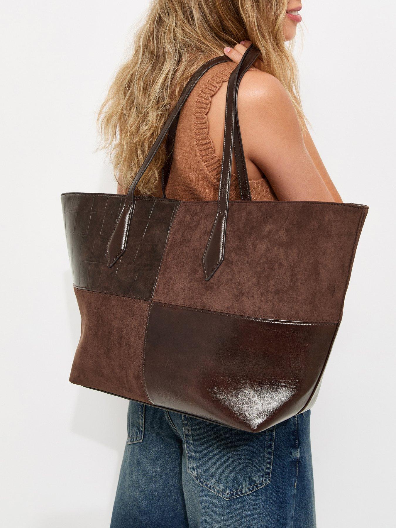 Image 2 of 4 of New Look Faux Leather Patchwork Shopper Tote Bag - Brown