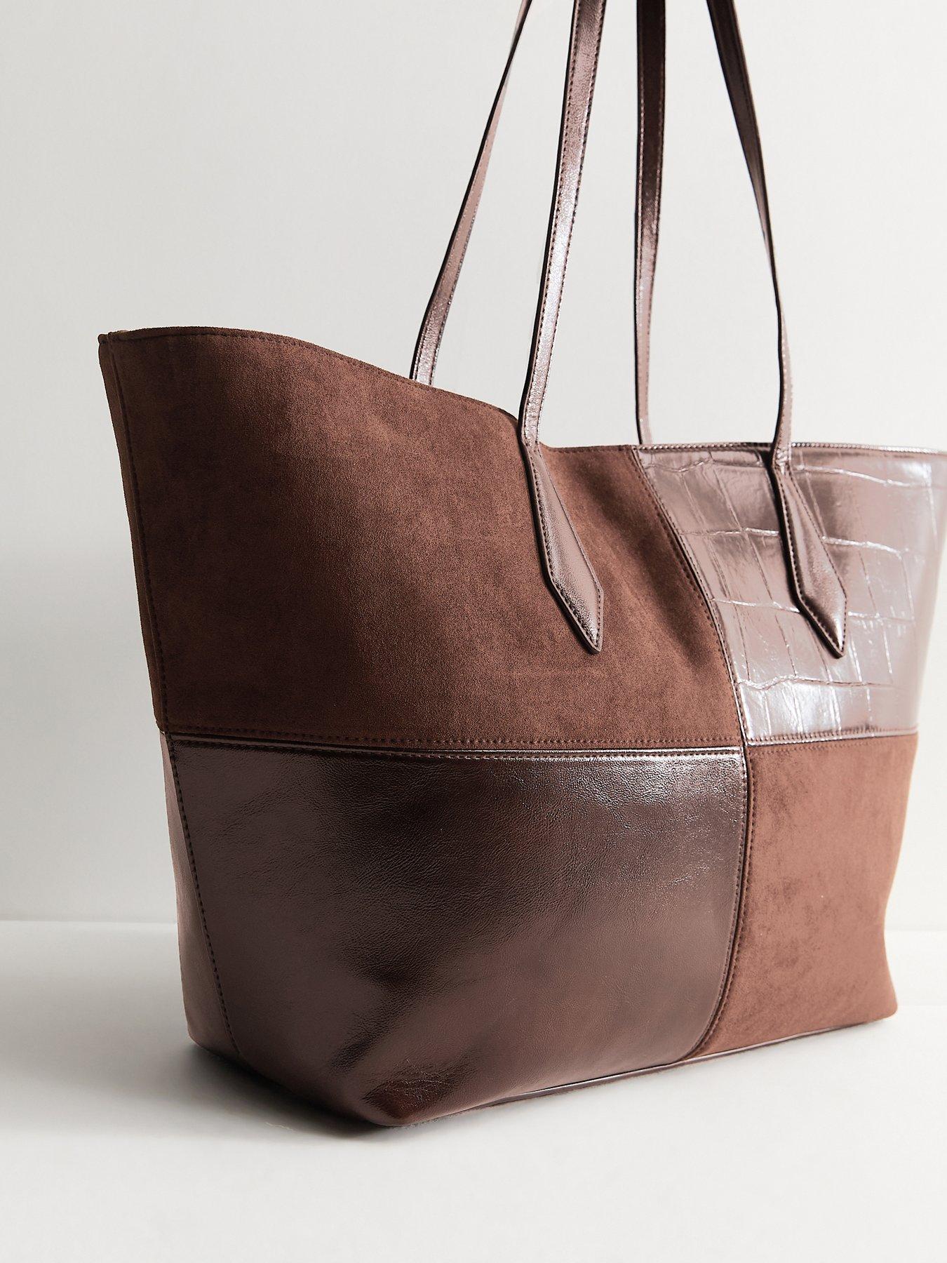 Image 3 of 4 of New Look Faux Leather Patchwork Shopper Tote Bag - Brown