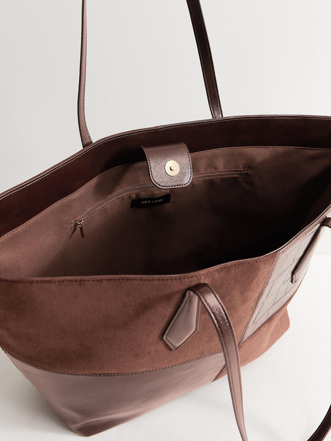 Image 4 of 4 of New Look Faux Leather Patchwork Shopper Tote Bag - Brown