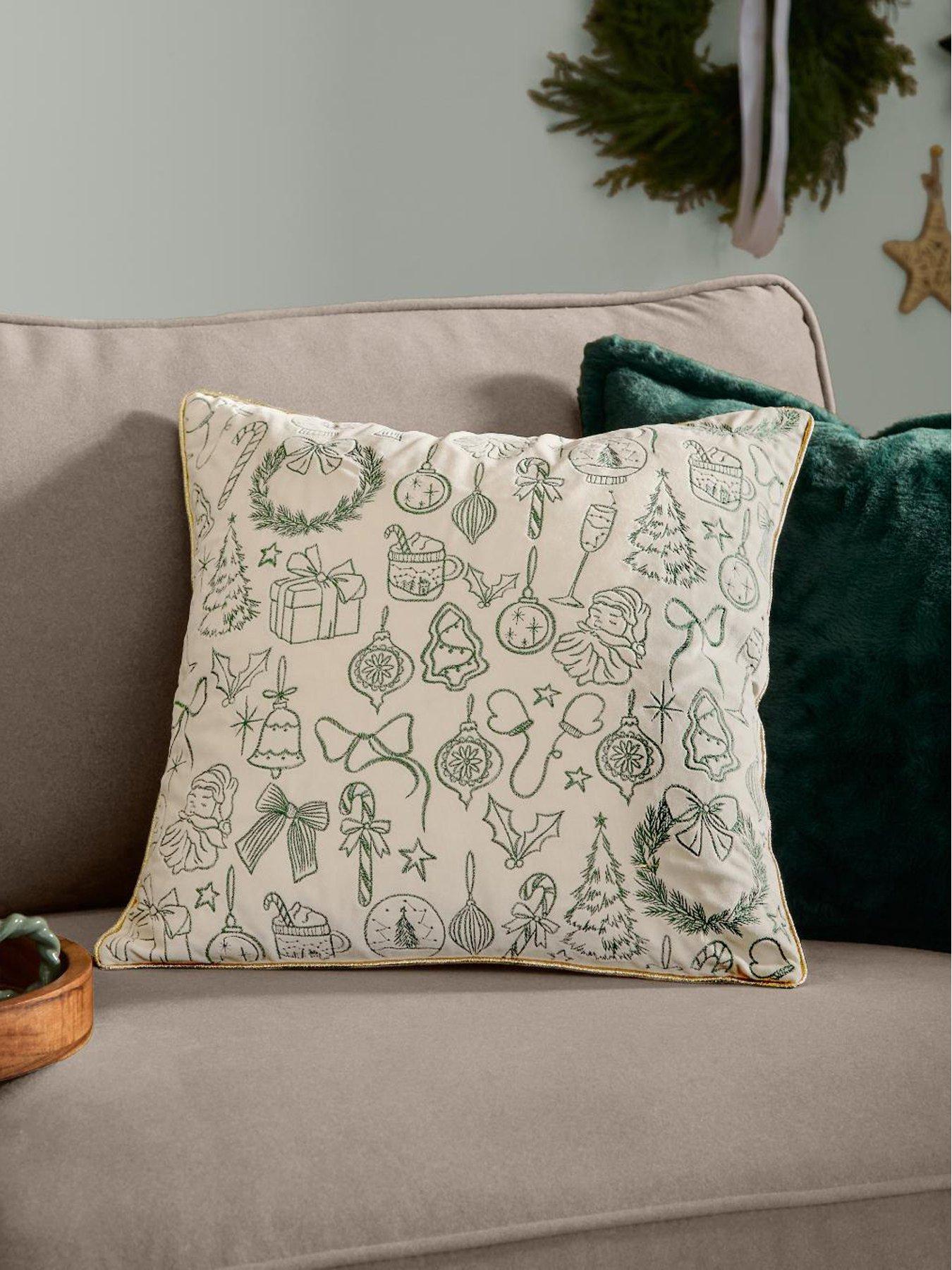 Furn Merry Christmas 45x45 Polyester Cushion Ecru/dark Green
