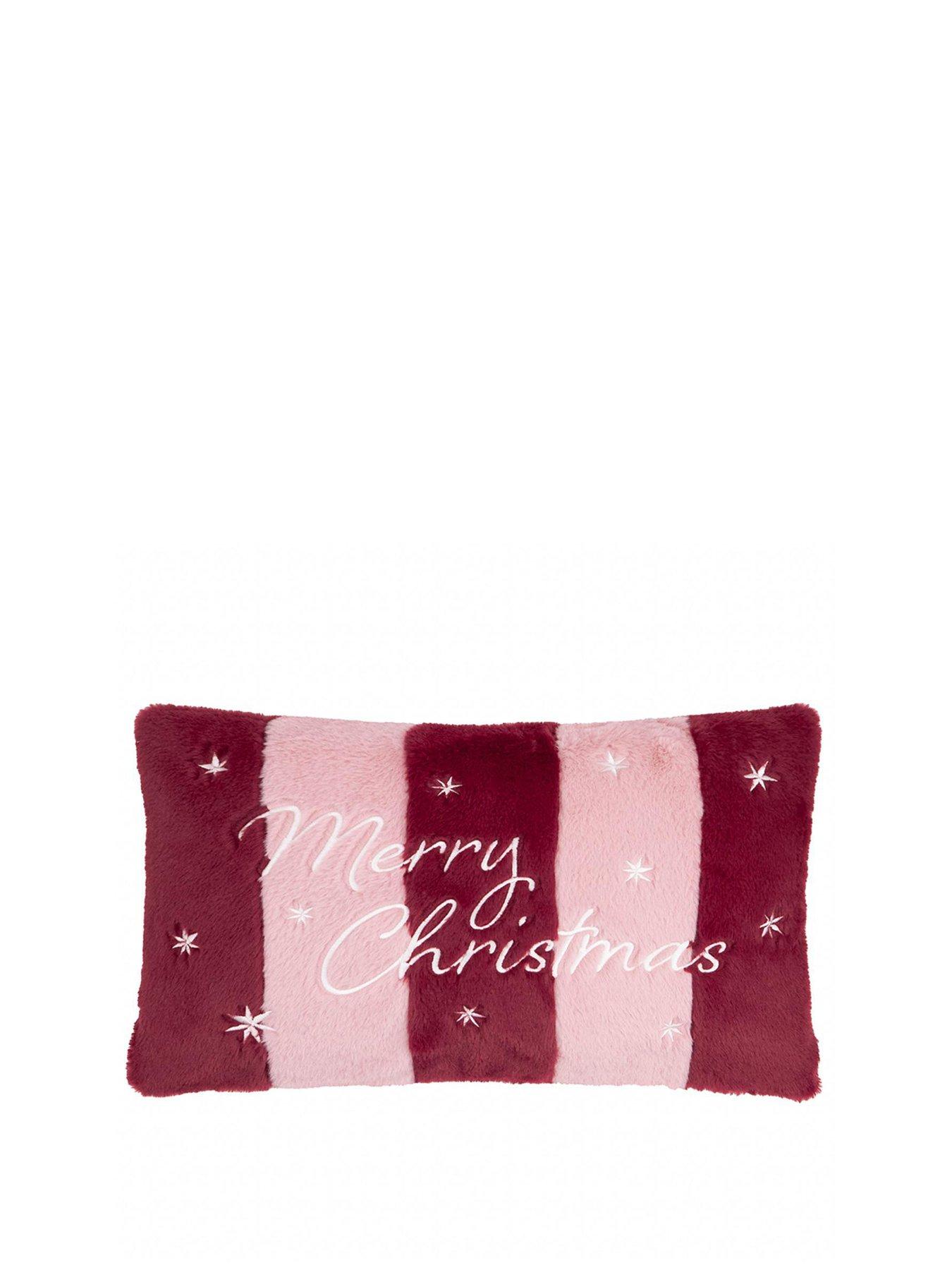 Furn Merry Christmas Fur Stripe 30x50 Polyester Cushion Burgundy/pink